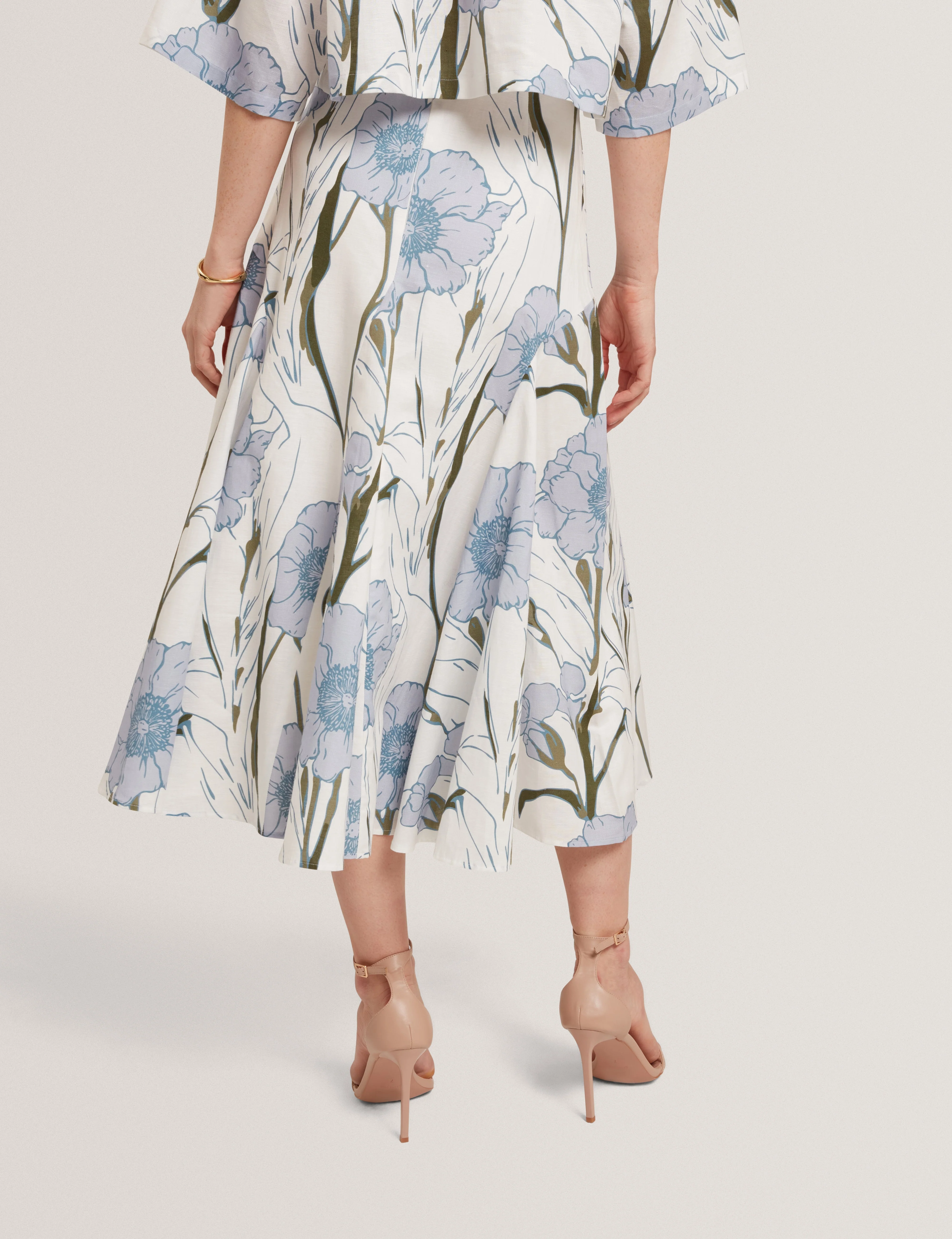 Chanla Printed Linen Blend Midi Skirt Ivory - Image 4