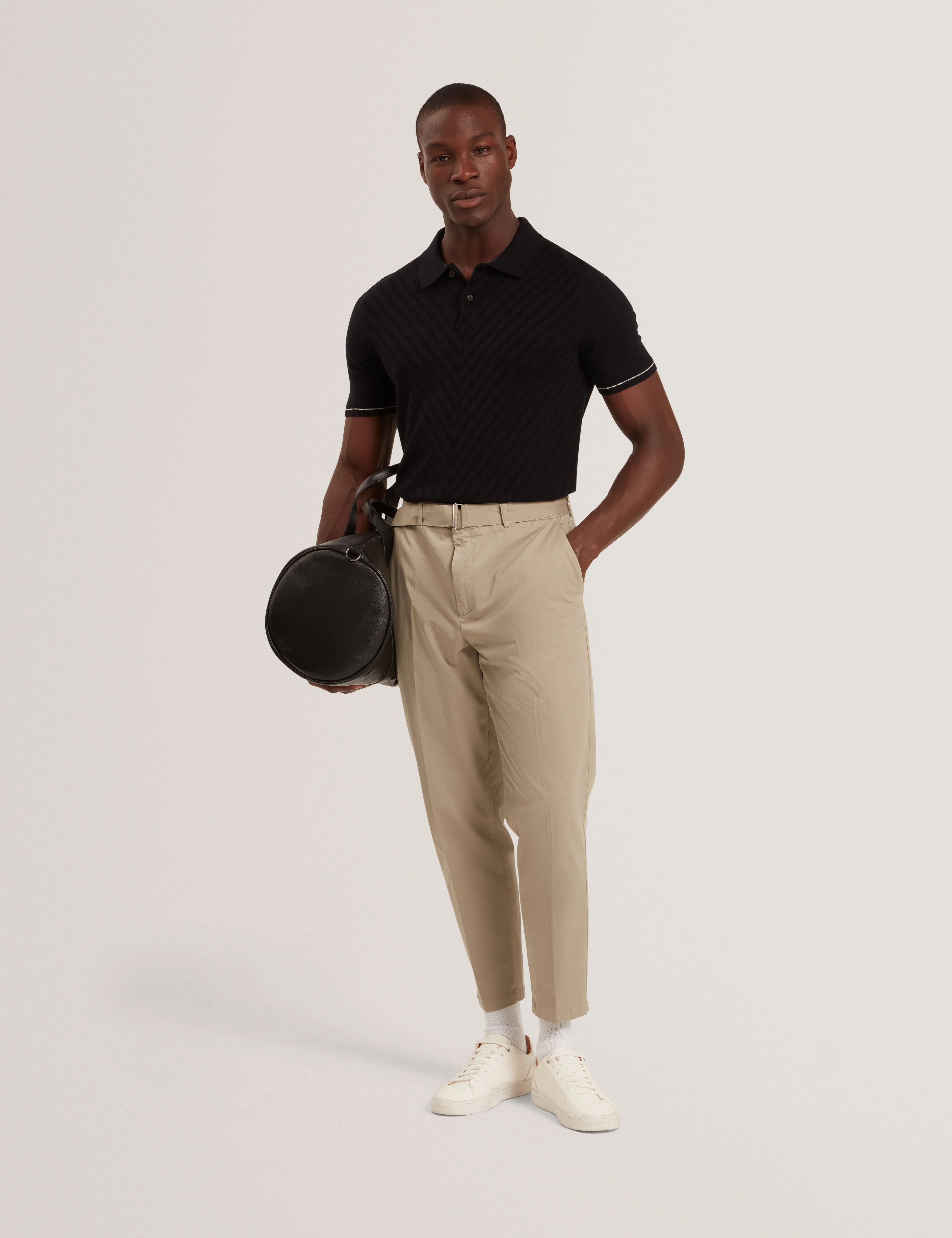 Chapal Short Sleeve Chevron Stitch Polo Black - Image 2