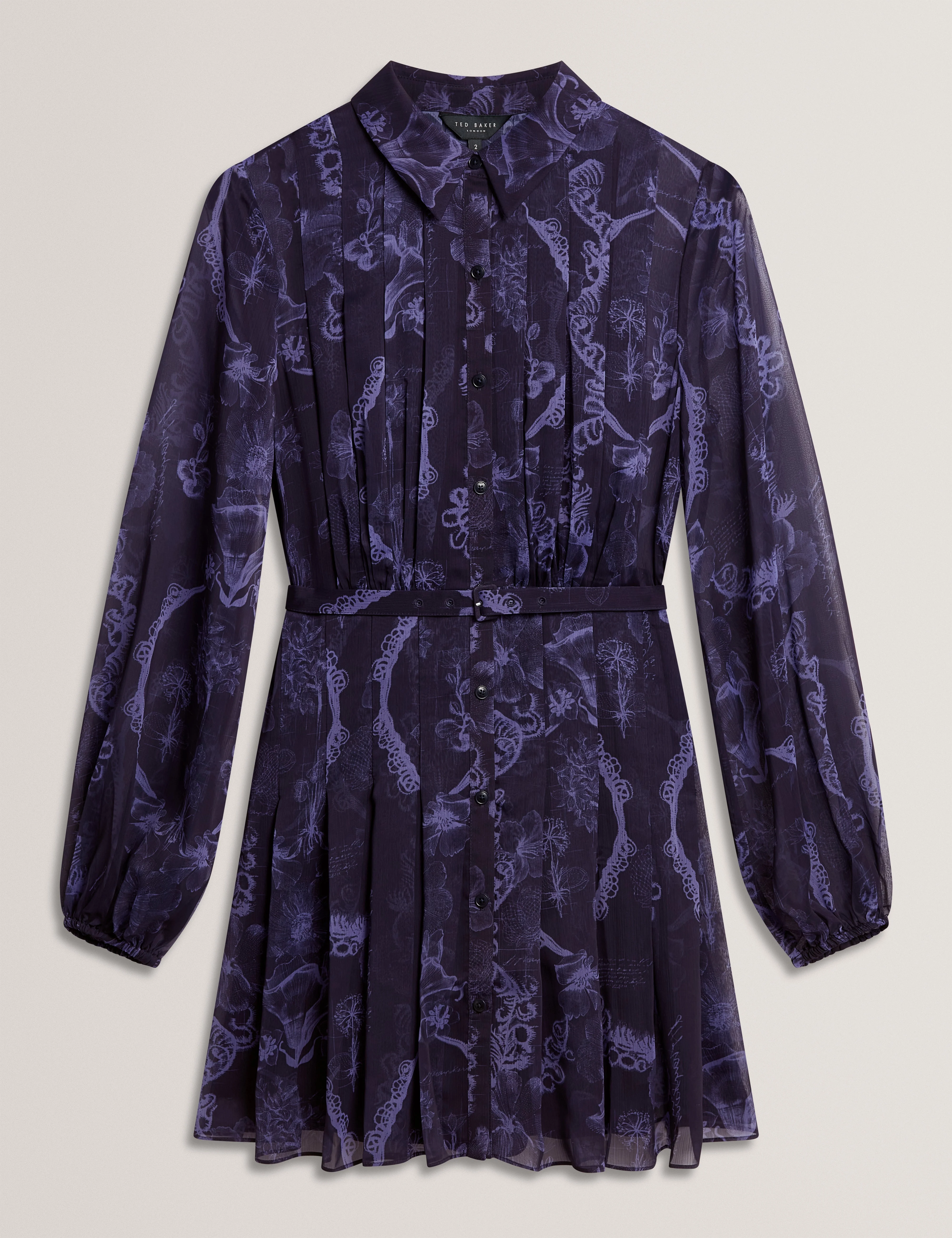 Cherley Pleated Mini Printed Shirt Dress Navy - Image 3