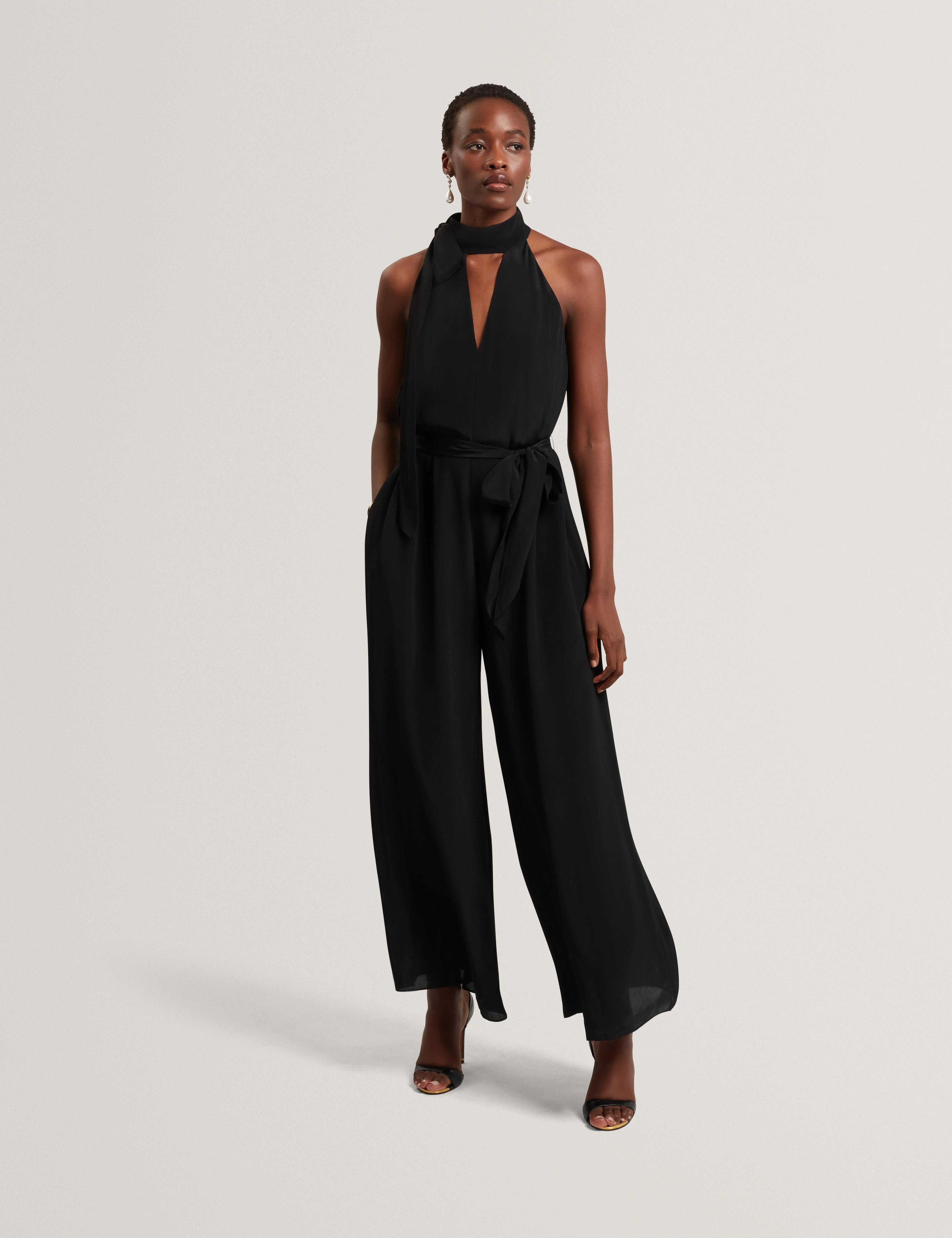 Chiva Sleeveless Tie Neck Detail Jumpsuit Black