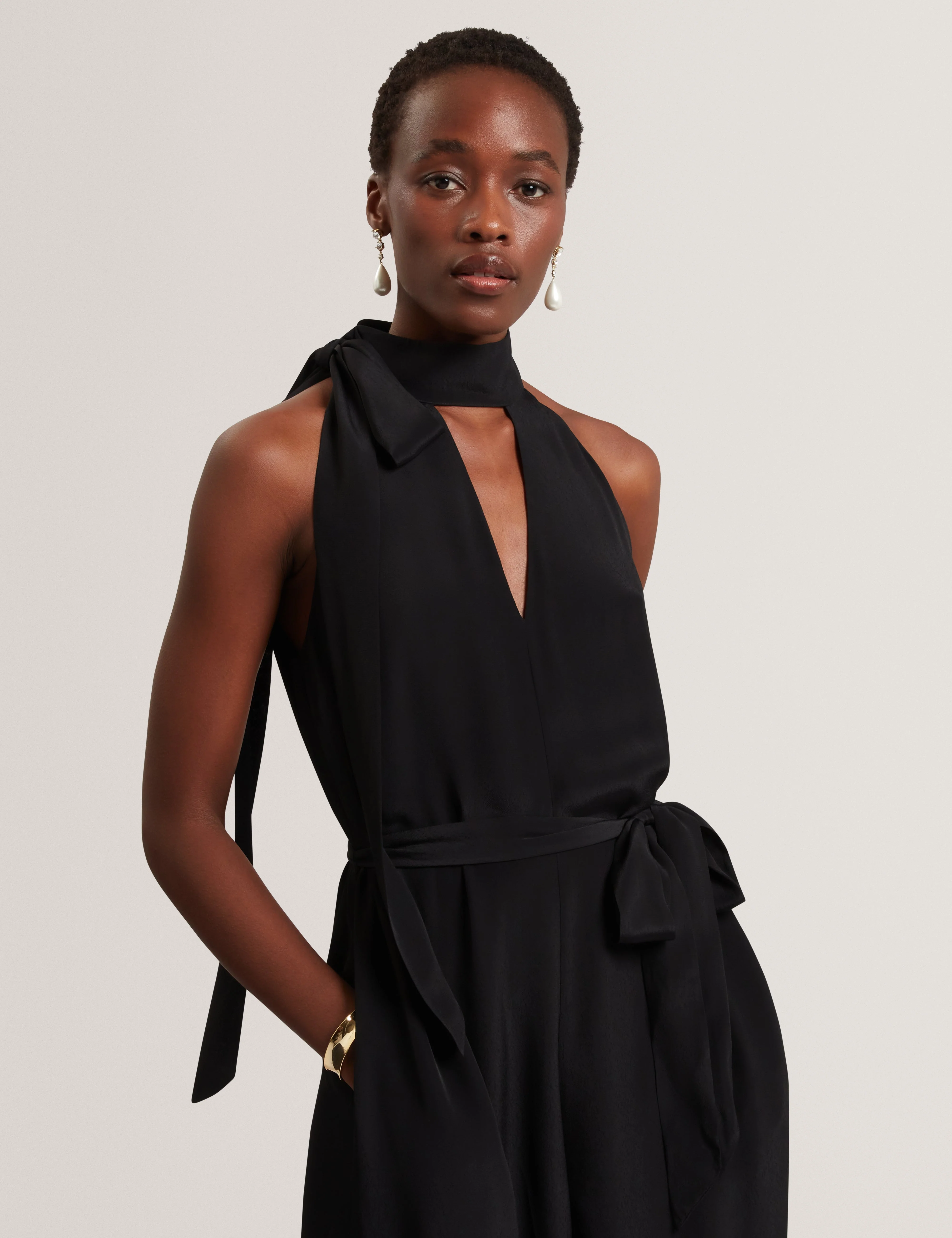 Chiva Sleeveless Tie Neck Detail Jumpsuit Black - Image 2