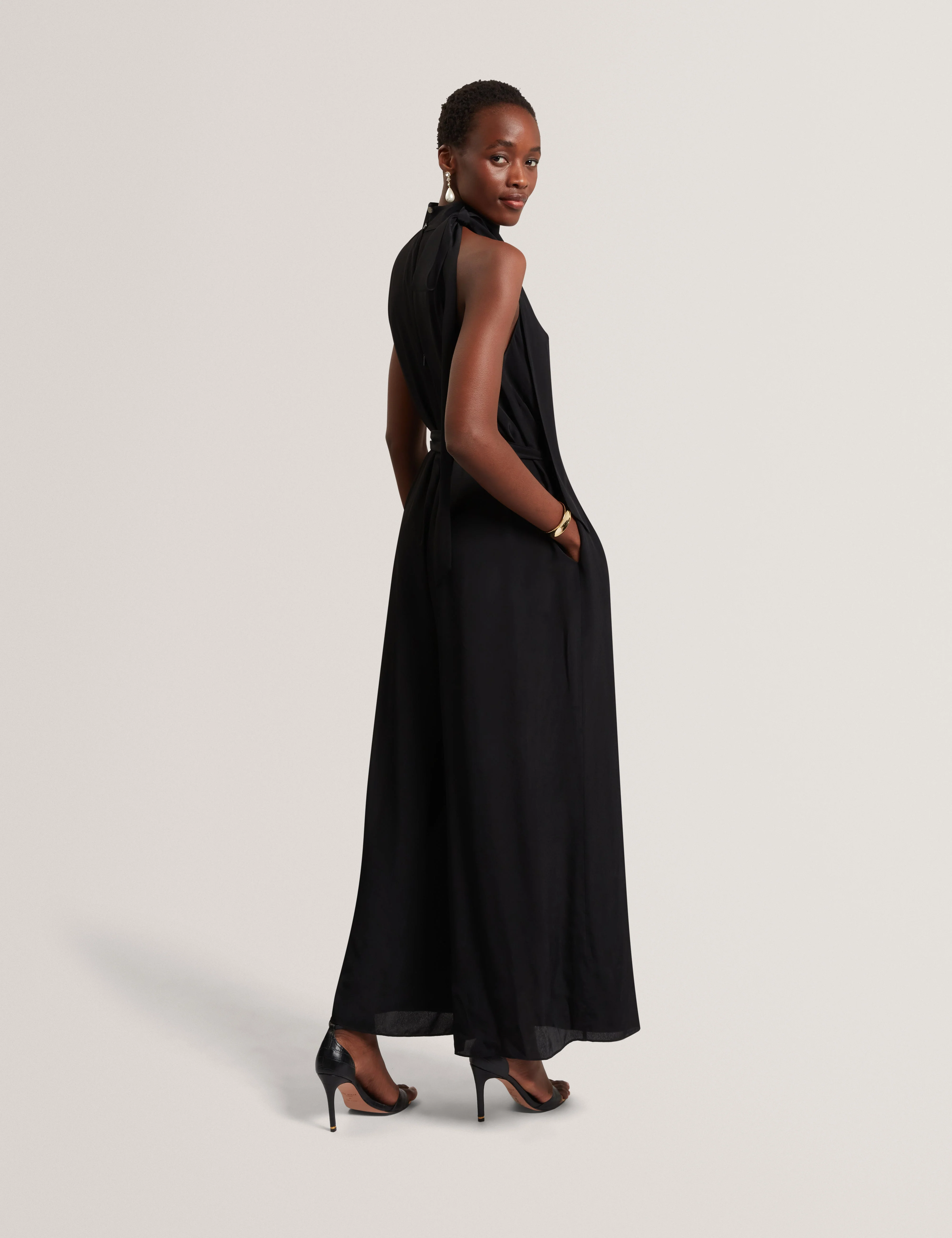 Chiva Sleeveless Tie Neck Detail Jumpsuit Black - Image 5