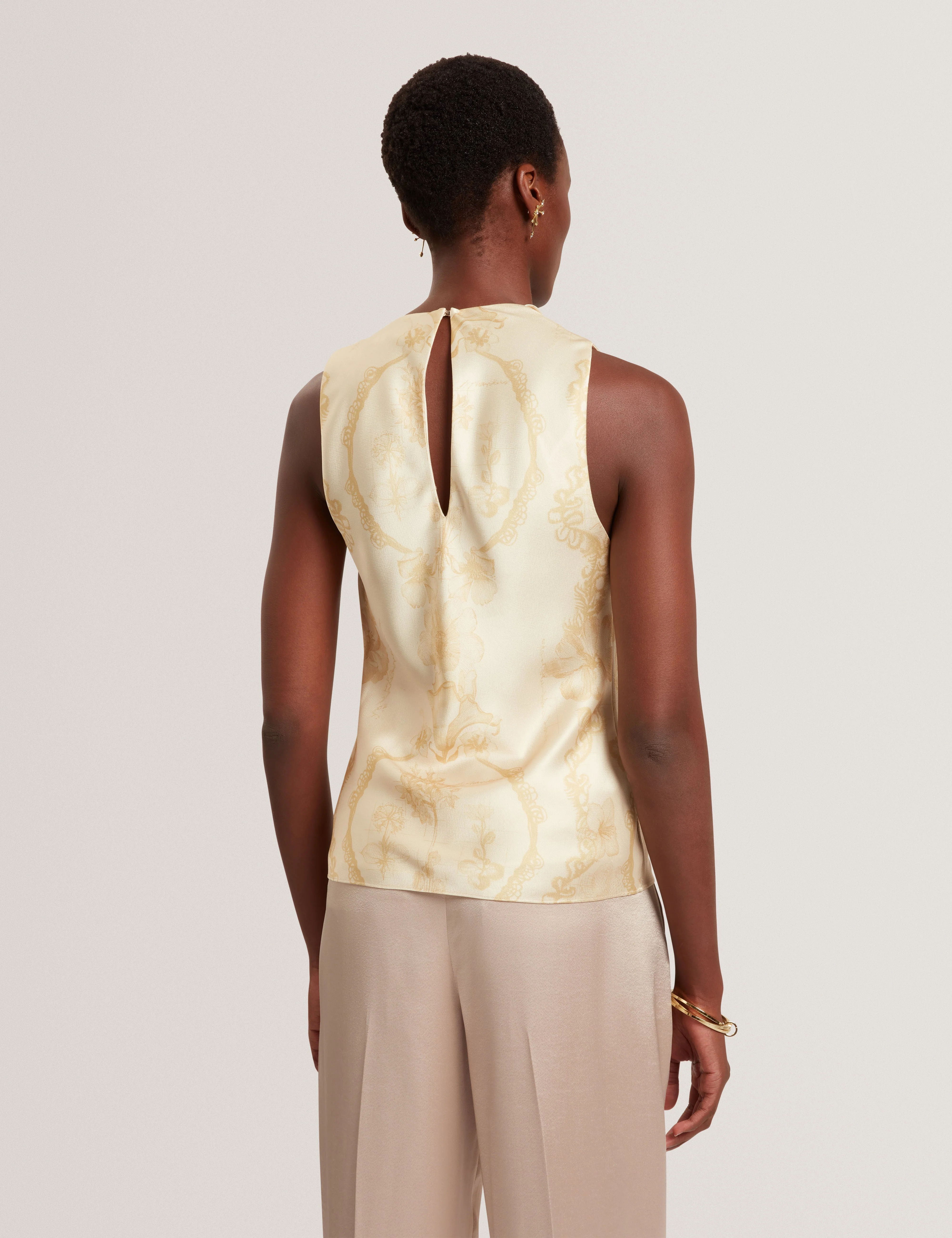 Cobla Print Sleeveless Drape Neck Top Lt-Yellow - Image 5