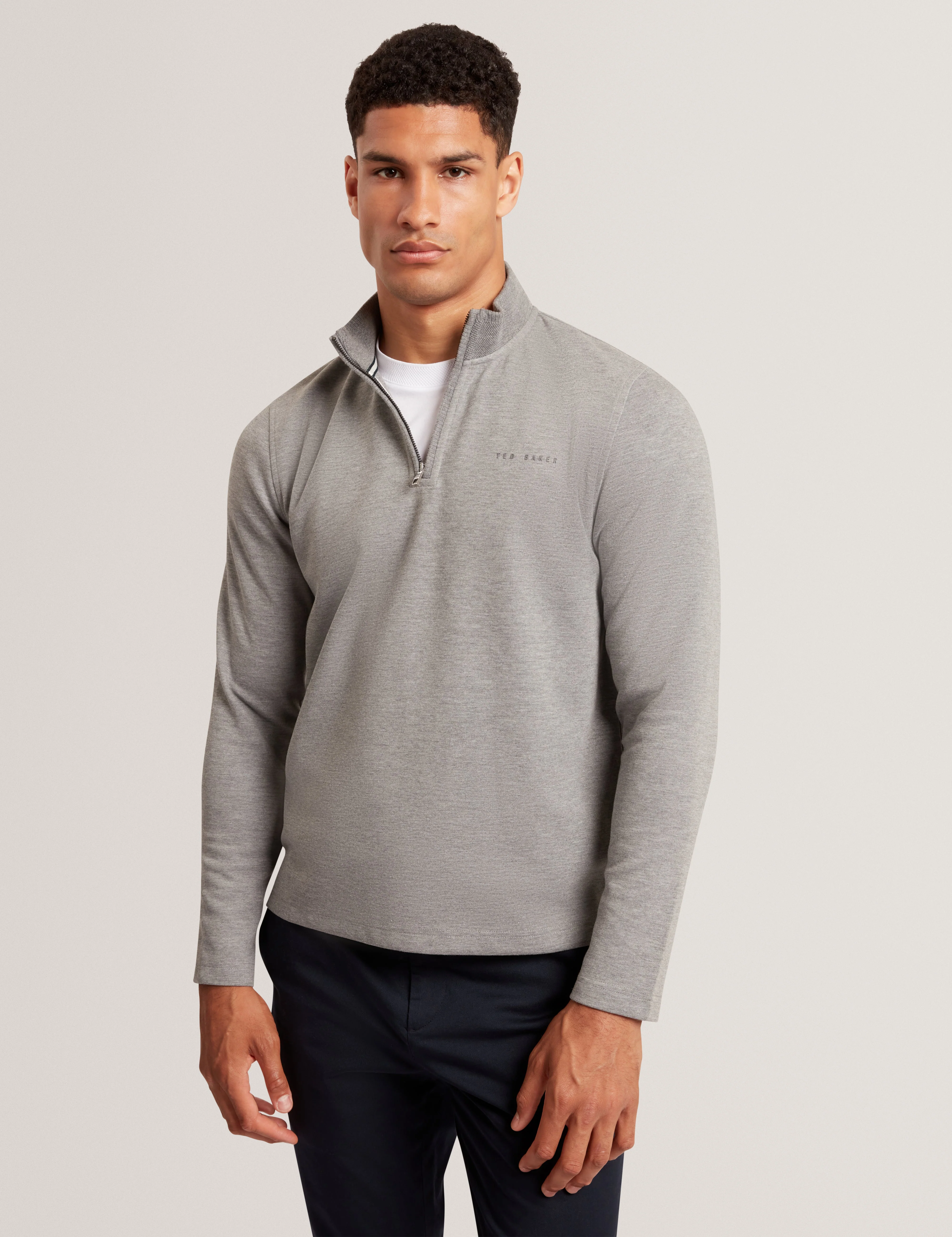 Crabtre Branded Honeycomb Trim Half Zip Mid-Grey