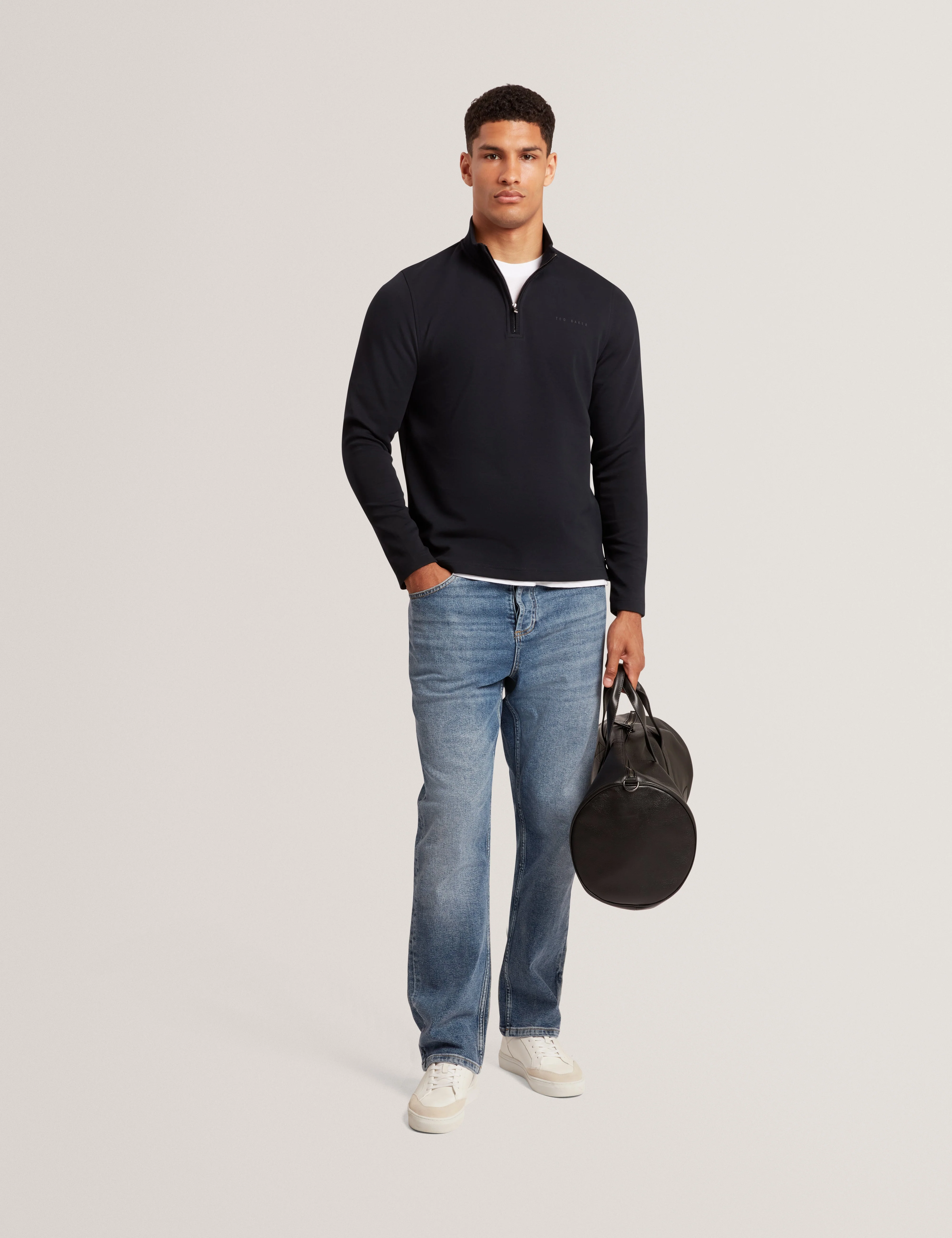 Crabtre Branded Honeycomb Trim Half Zip Navy - Image 2