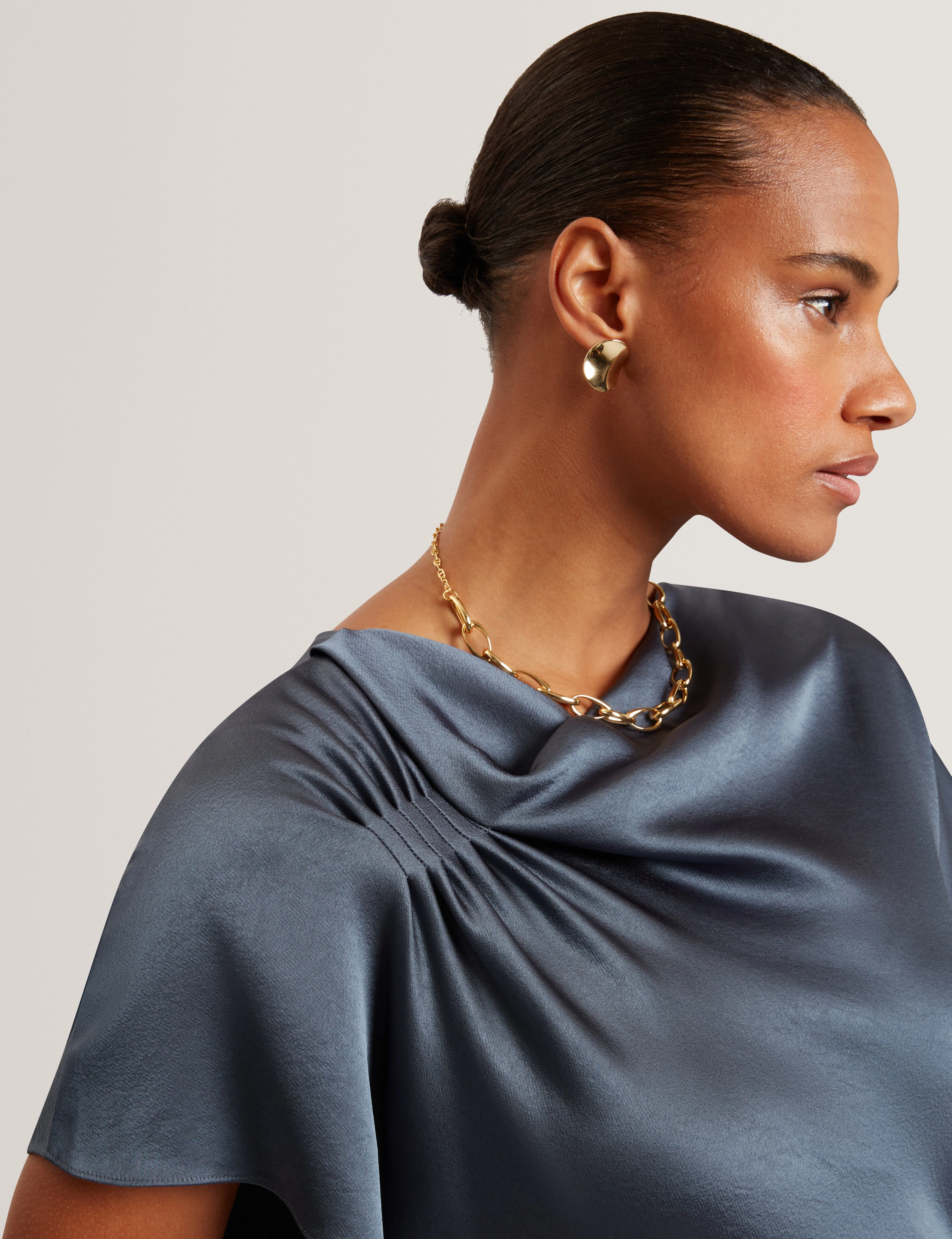 Dascha Draped Neck Bias Midi Dress Grey - Image 4