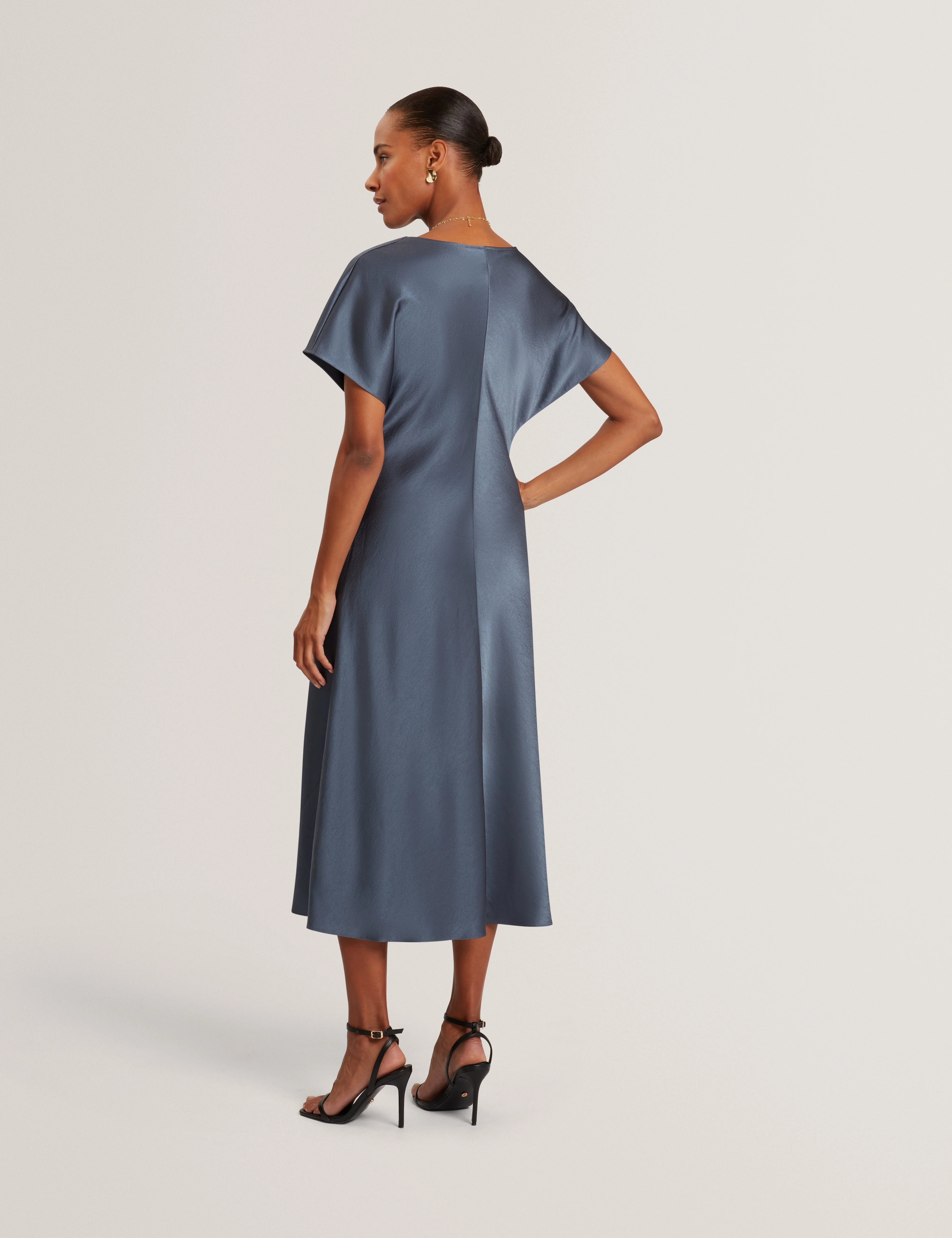 Dascha Draped Neck Bias Midi Dress Grey - Image 5