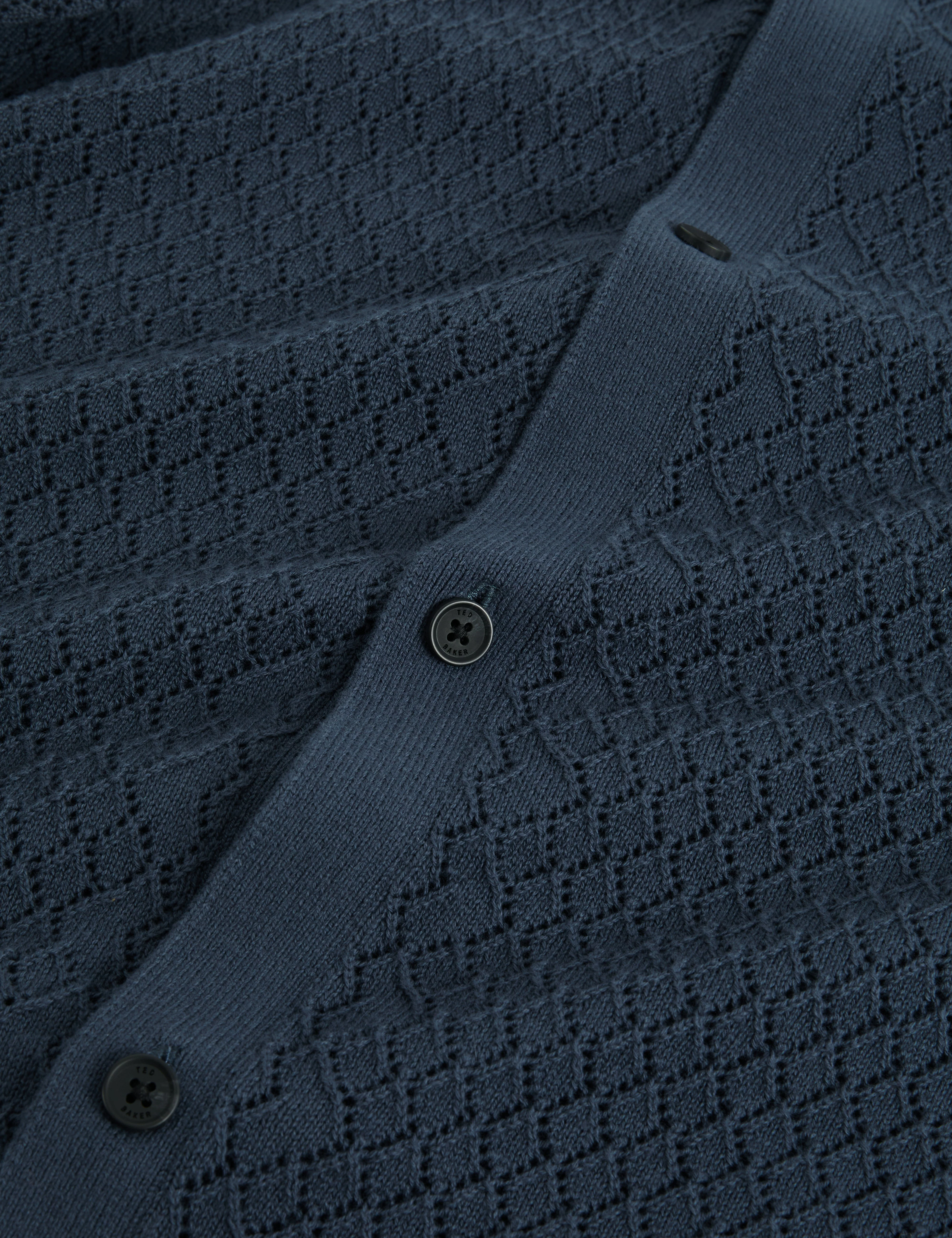 Domati Short Sleeve Relaxed Fit Crochet Polo Mid-Navy - Image 3