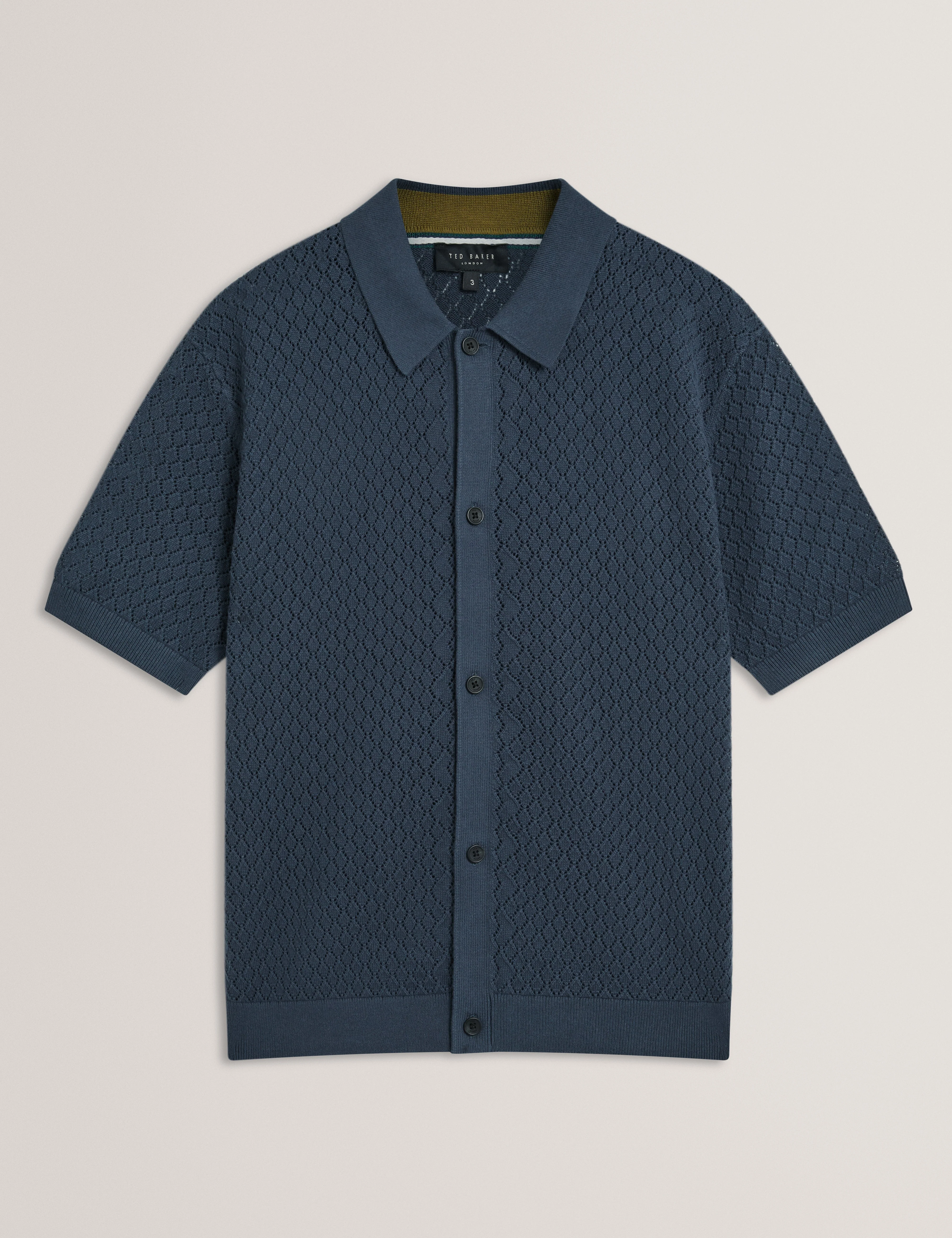 Domati Short Sleeve Relaxed Fit Crochet Polo Mid-Navy - Image 6