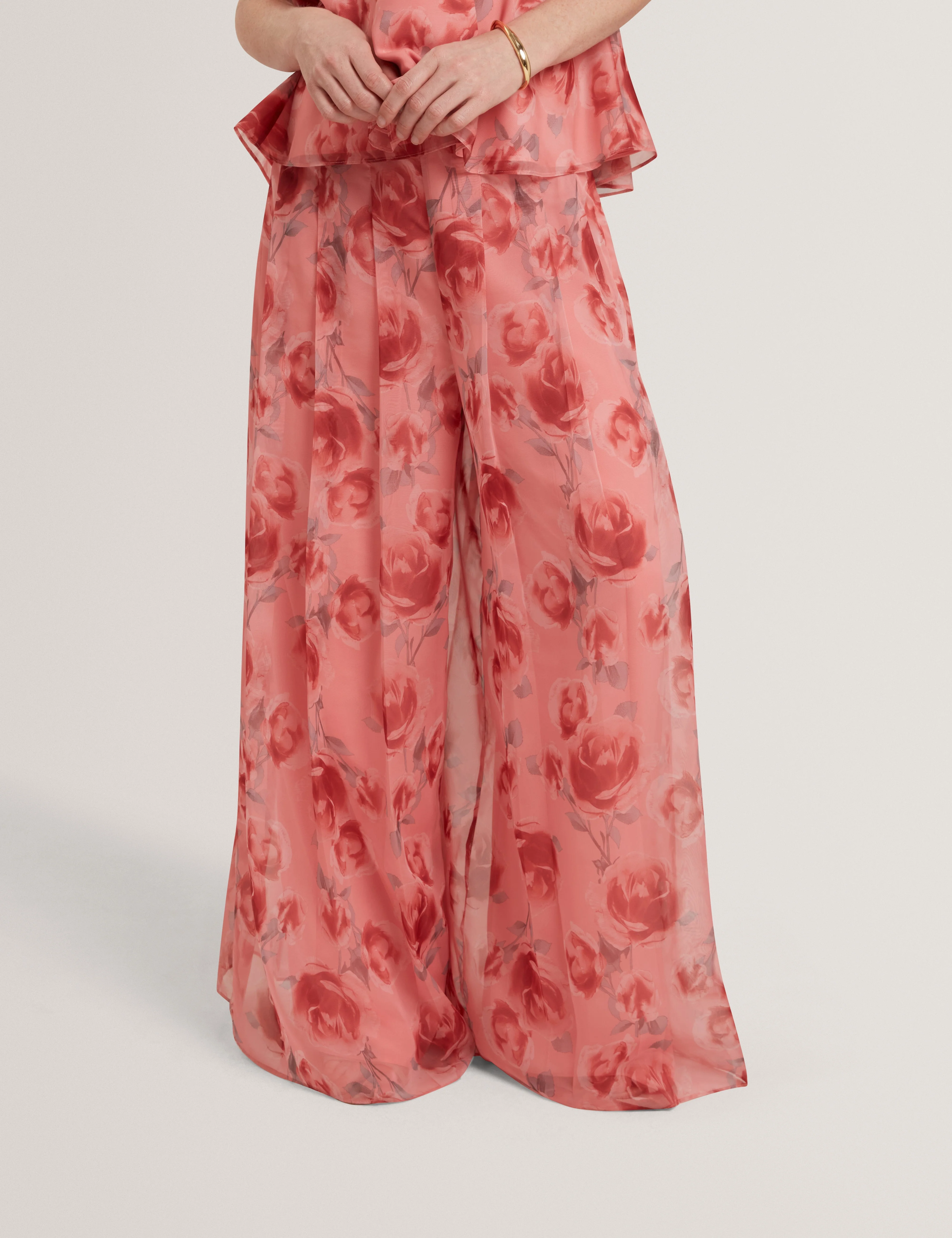 Dosiia Printed Wide Leg Pleated Trouser Coral - Image 2
