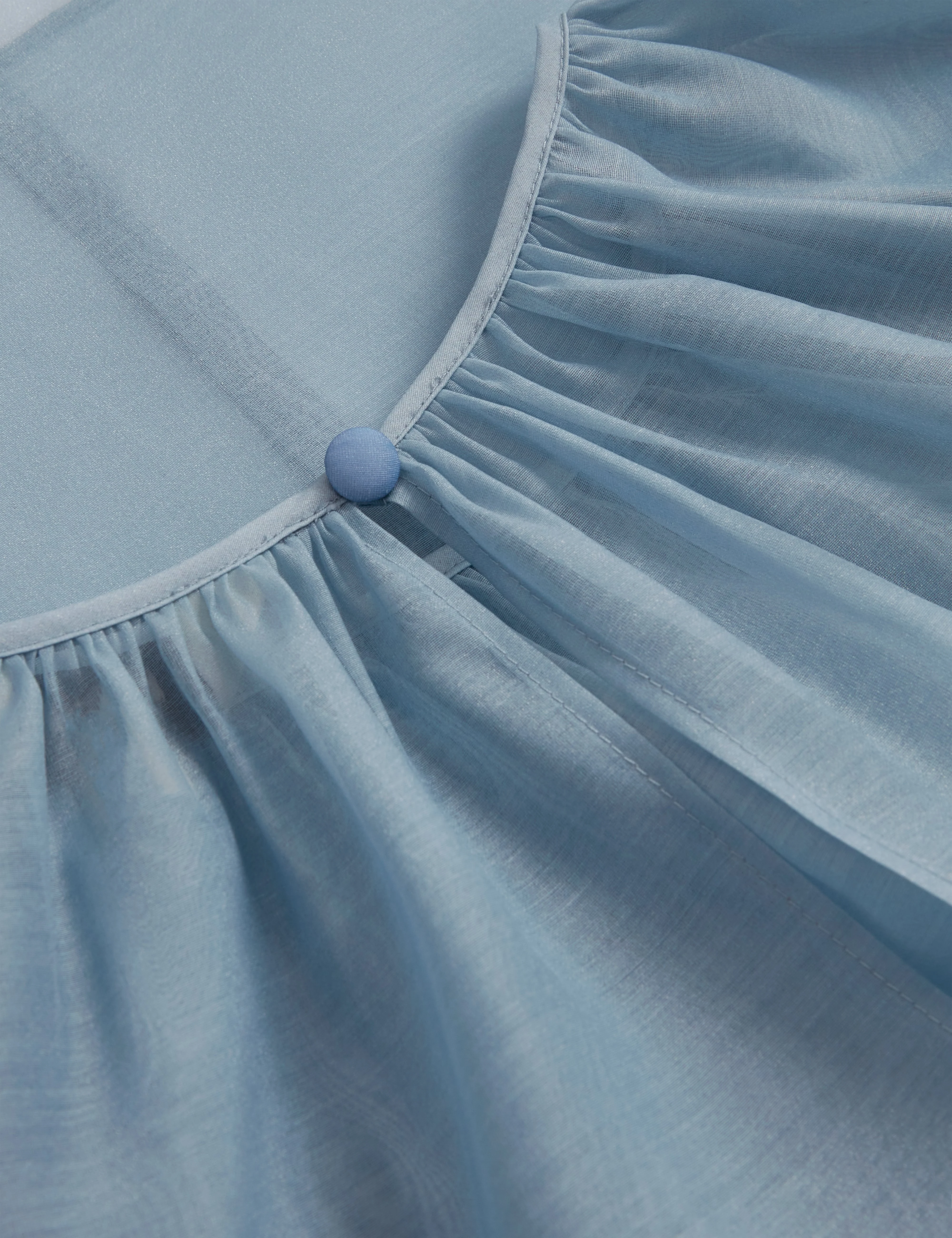 Eelana Organza Puff Sleeve Blouse Lt-Blue - Image 3