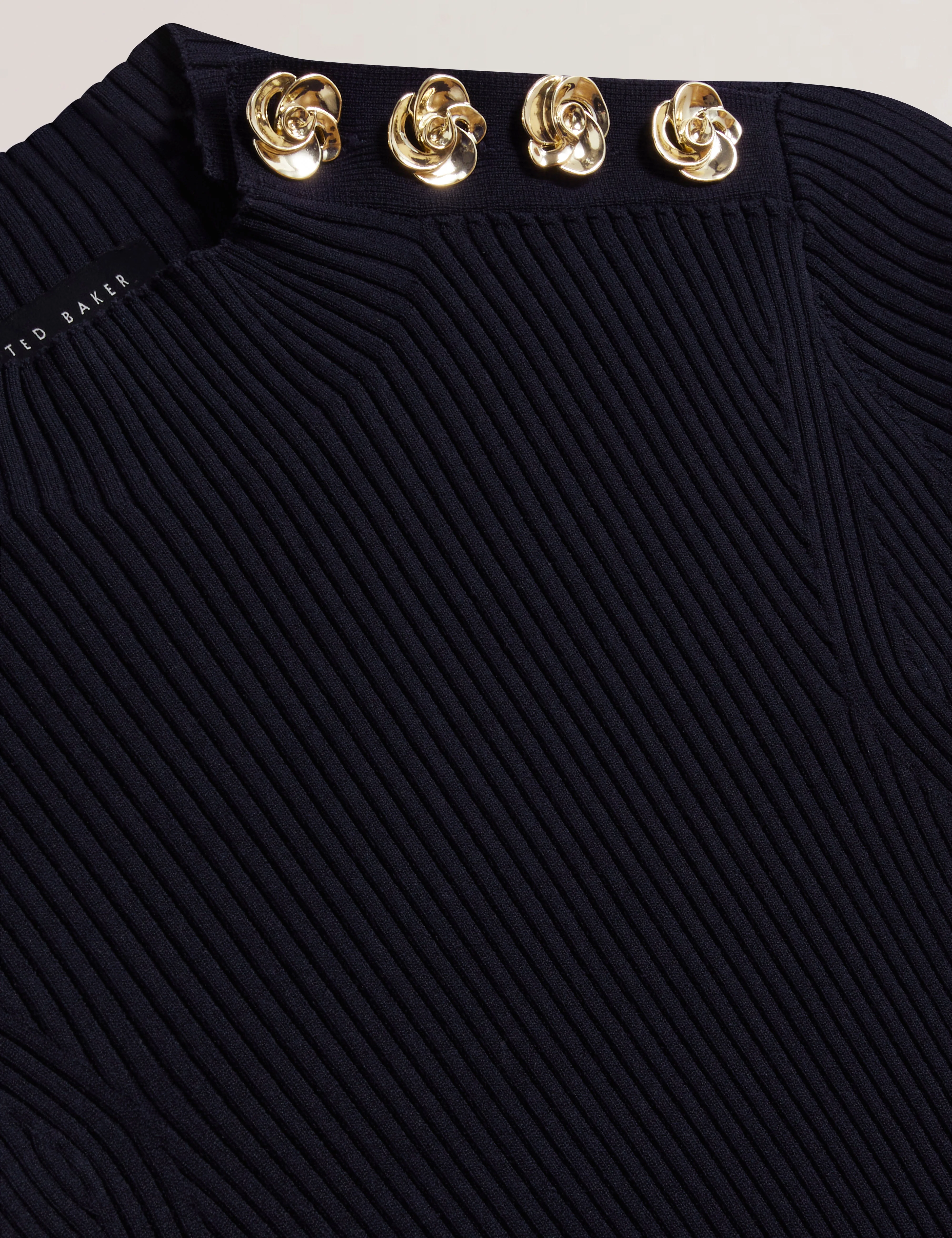 Eeliia Rose Button Detail Short Sleeve Top Navy - Image 3