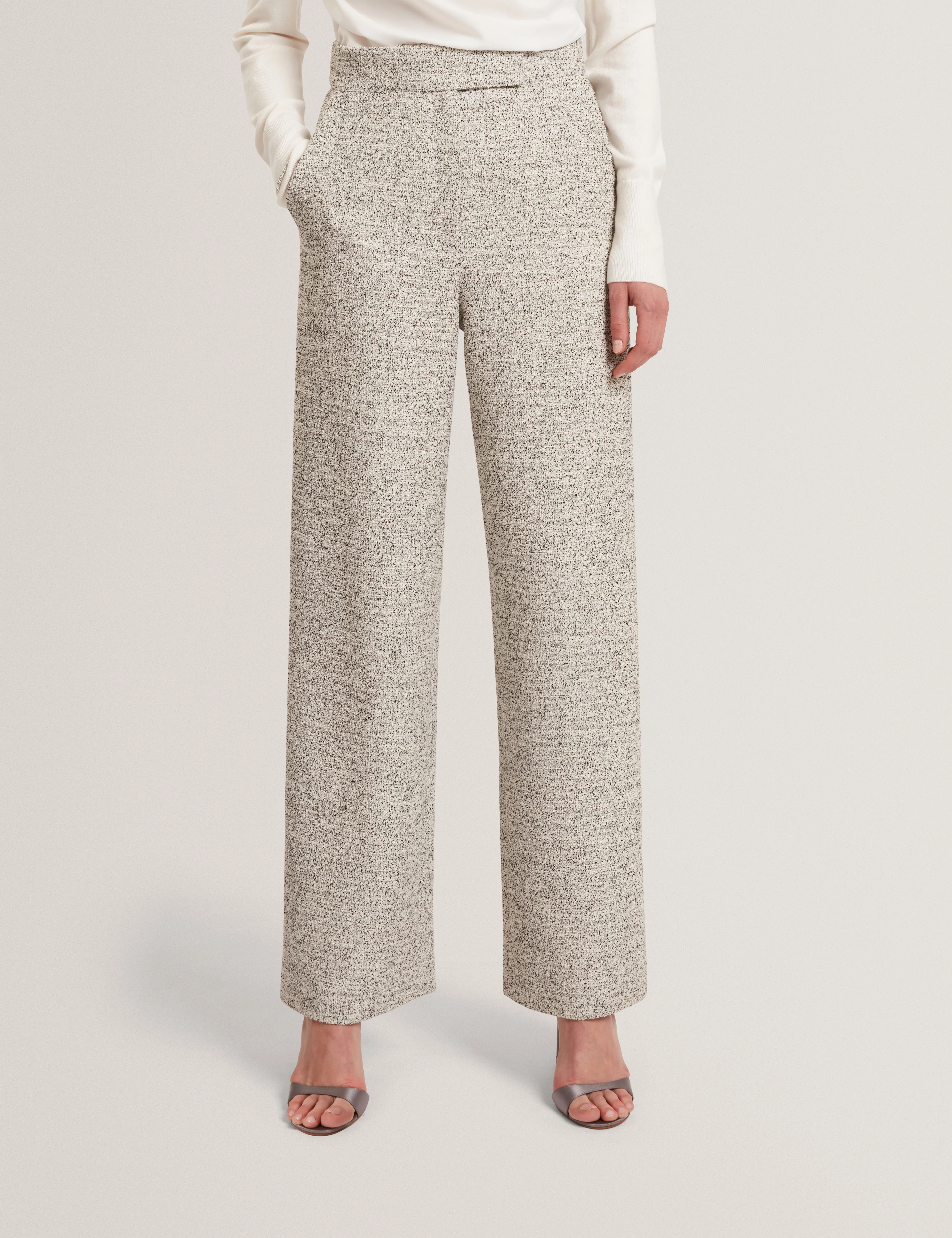 Ekaat Tailored Boucle Wide Leg Trouser Ivory - Image 2
