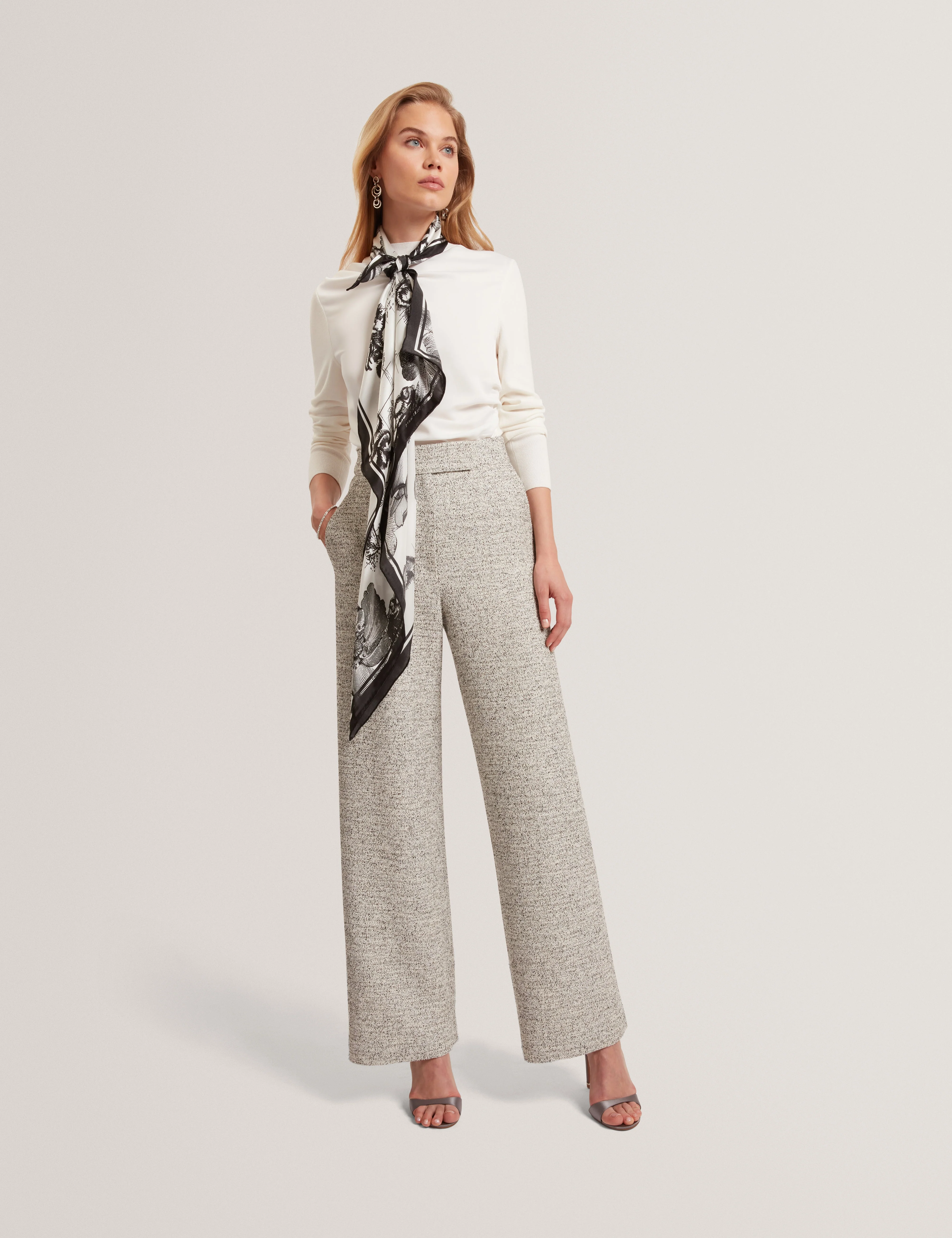 Ekaat Tailored Boucle Wide Leg Trouser Ivory - Image 4