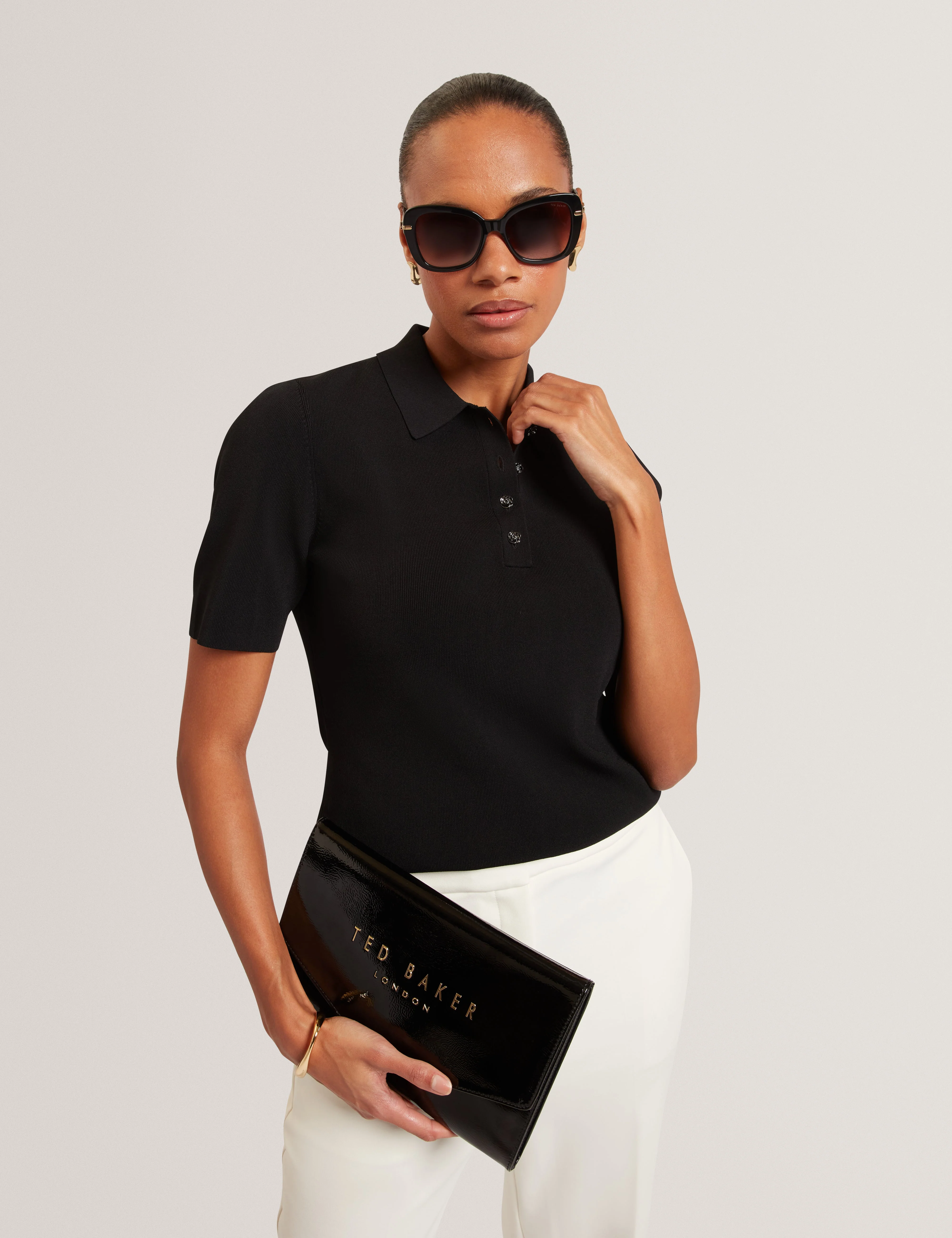 Elbeth Knitted Short Sleeve Polo Black - Image 2