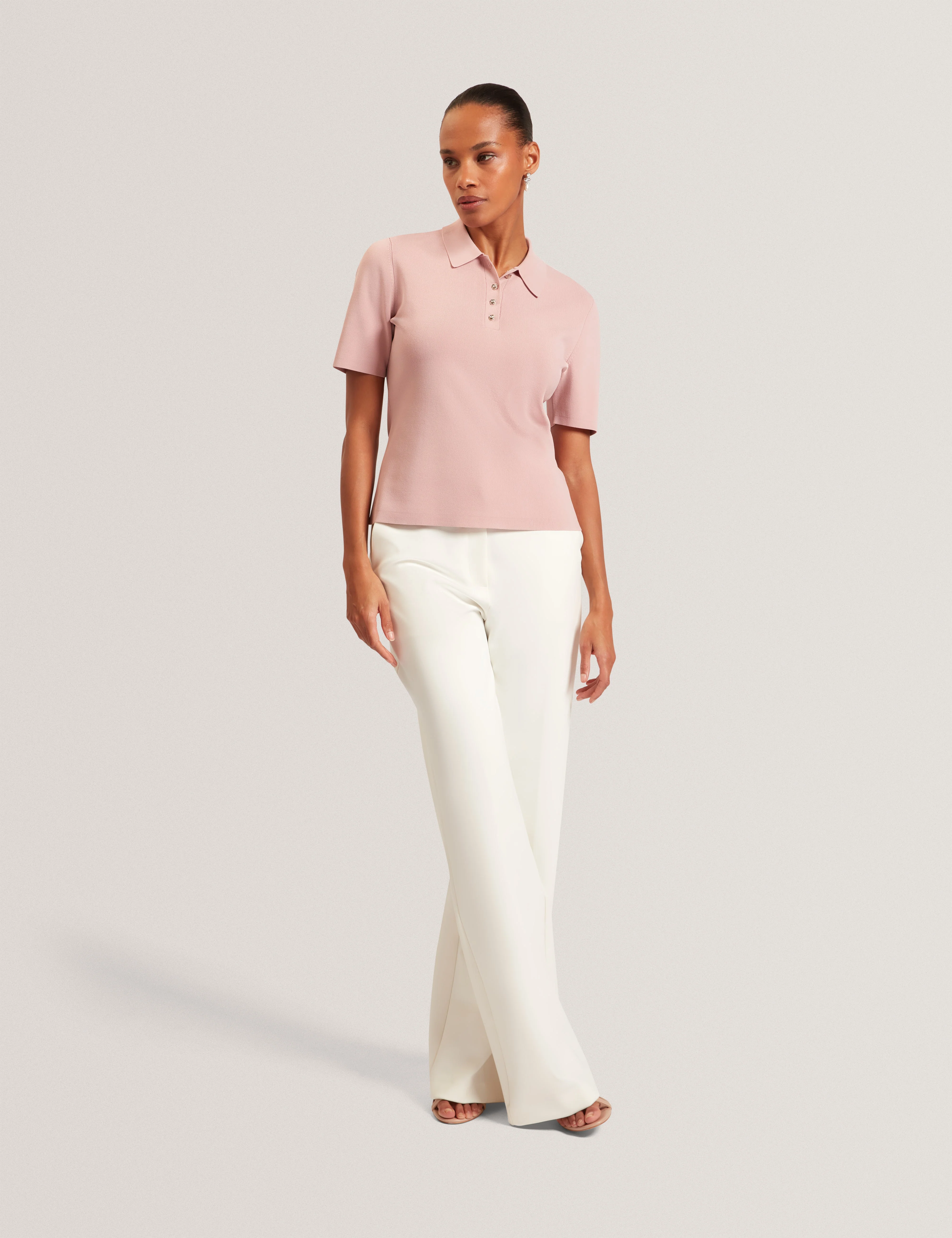 Elbeth Knitted Short Sleeve Polo Dusky-Pink - Image 2