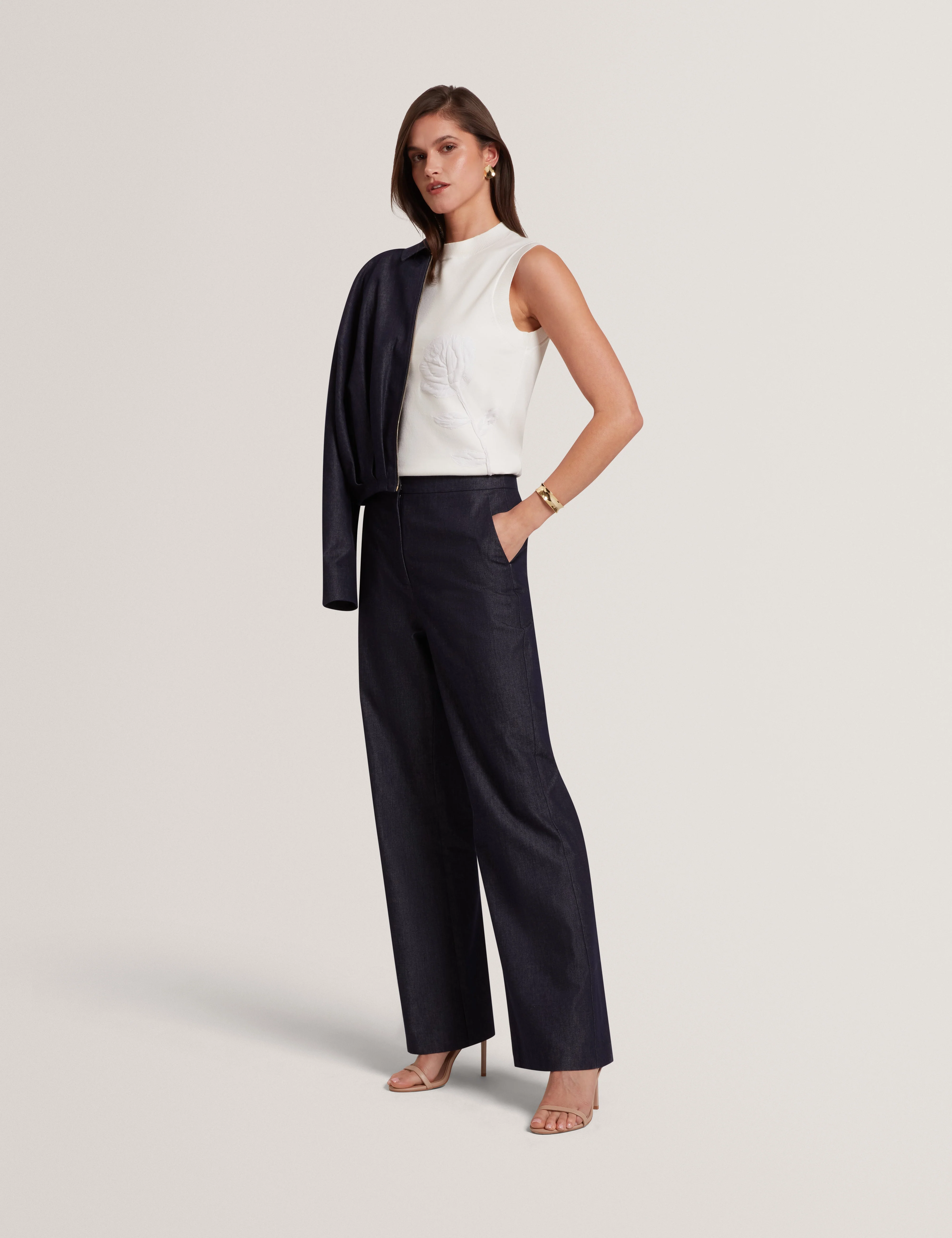 Eliviac High Waisted Flare Trouser Dk-Blue