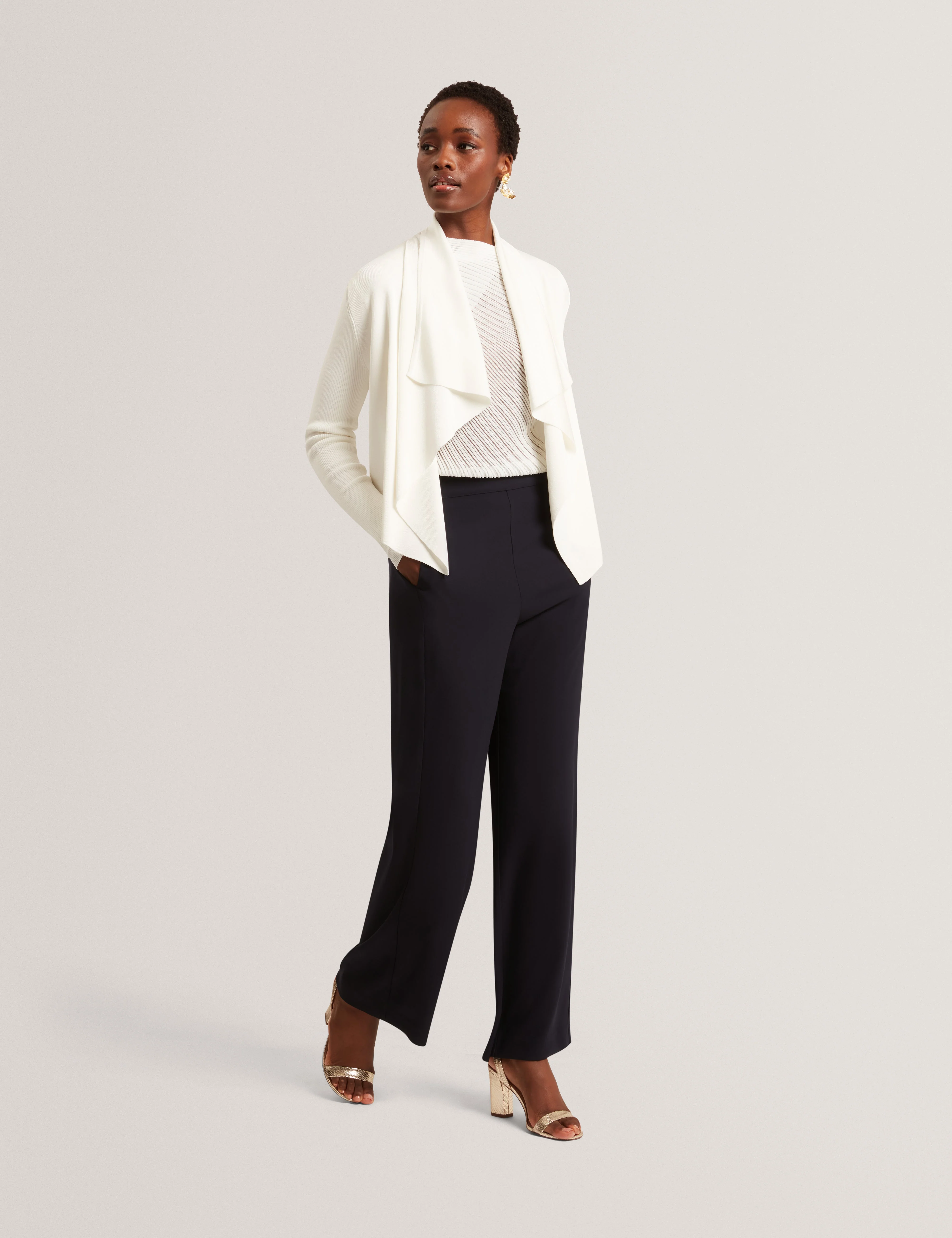 Elliyy Waterfall Front Cardigan Ivory