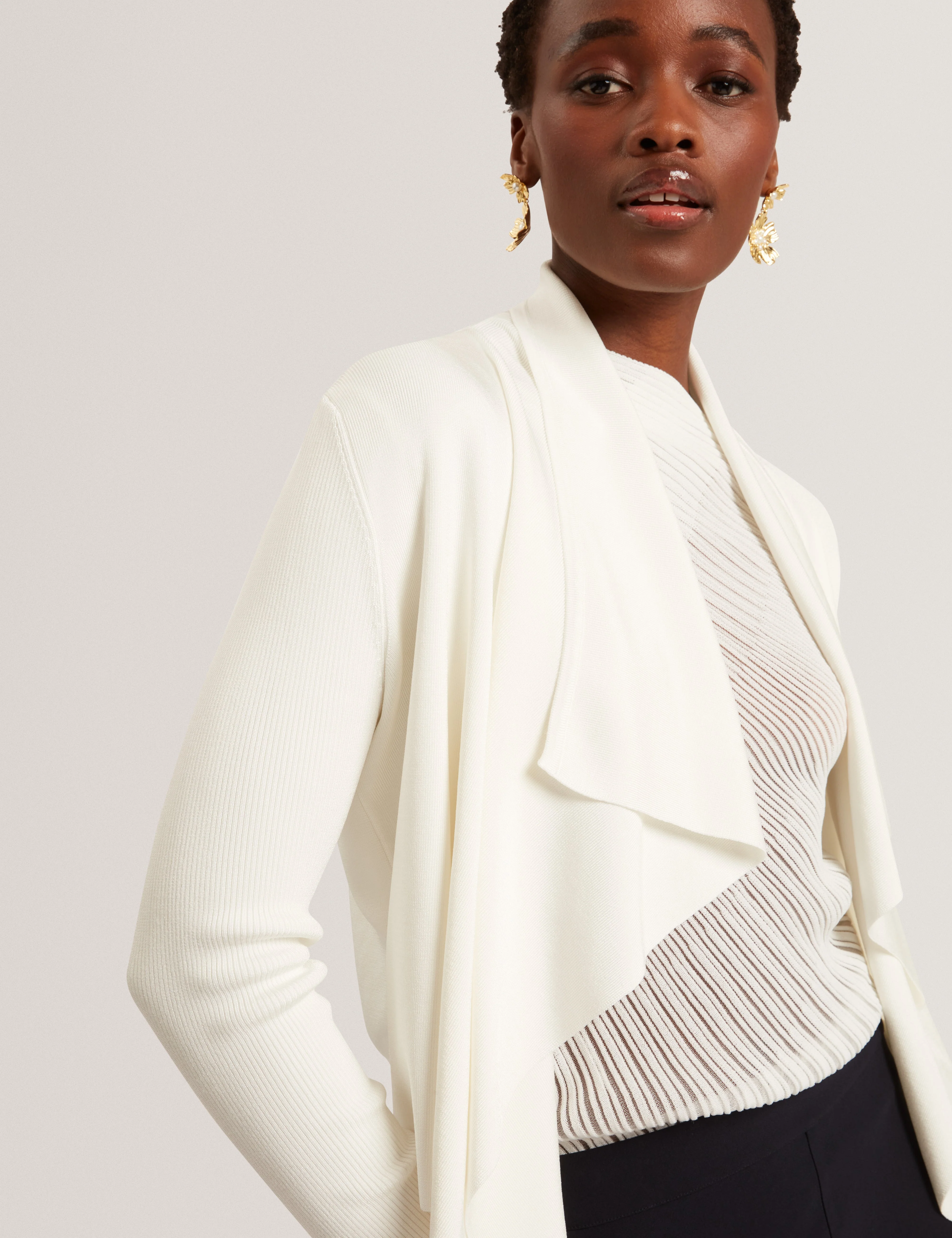 Elliyy Waterfall Front Cardigan Ivory - Image 3