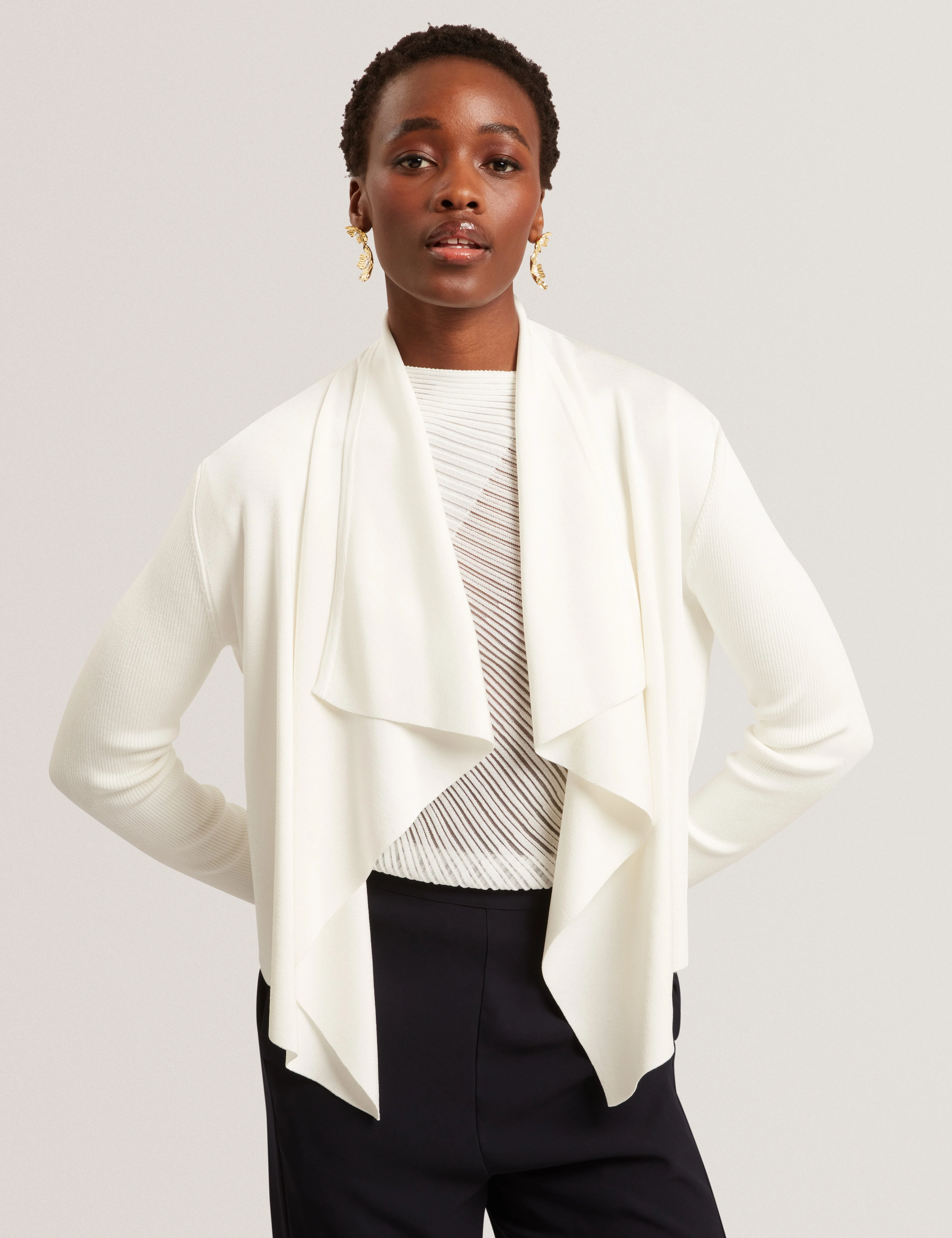 Elliyy Waterfall Front Cardigan Ivory - Image 6