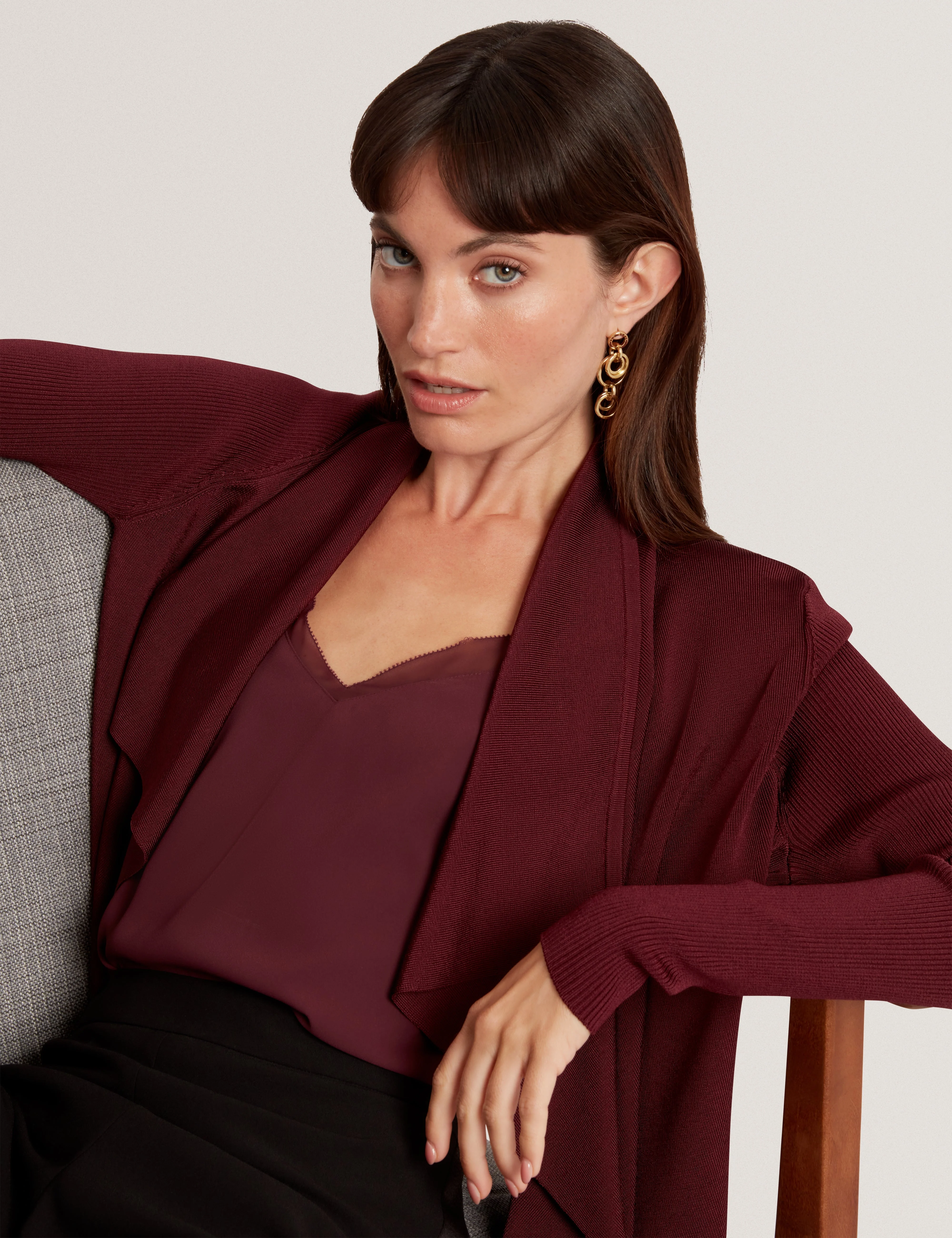 Elliyy Waterfall Front Cardigan Maroon - Image 6