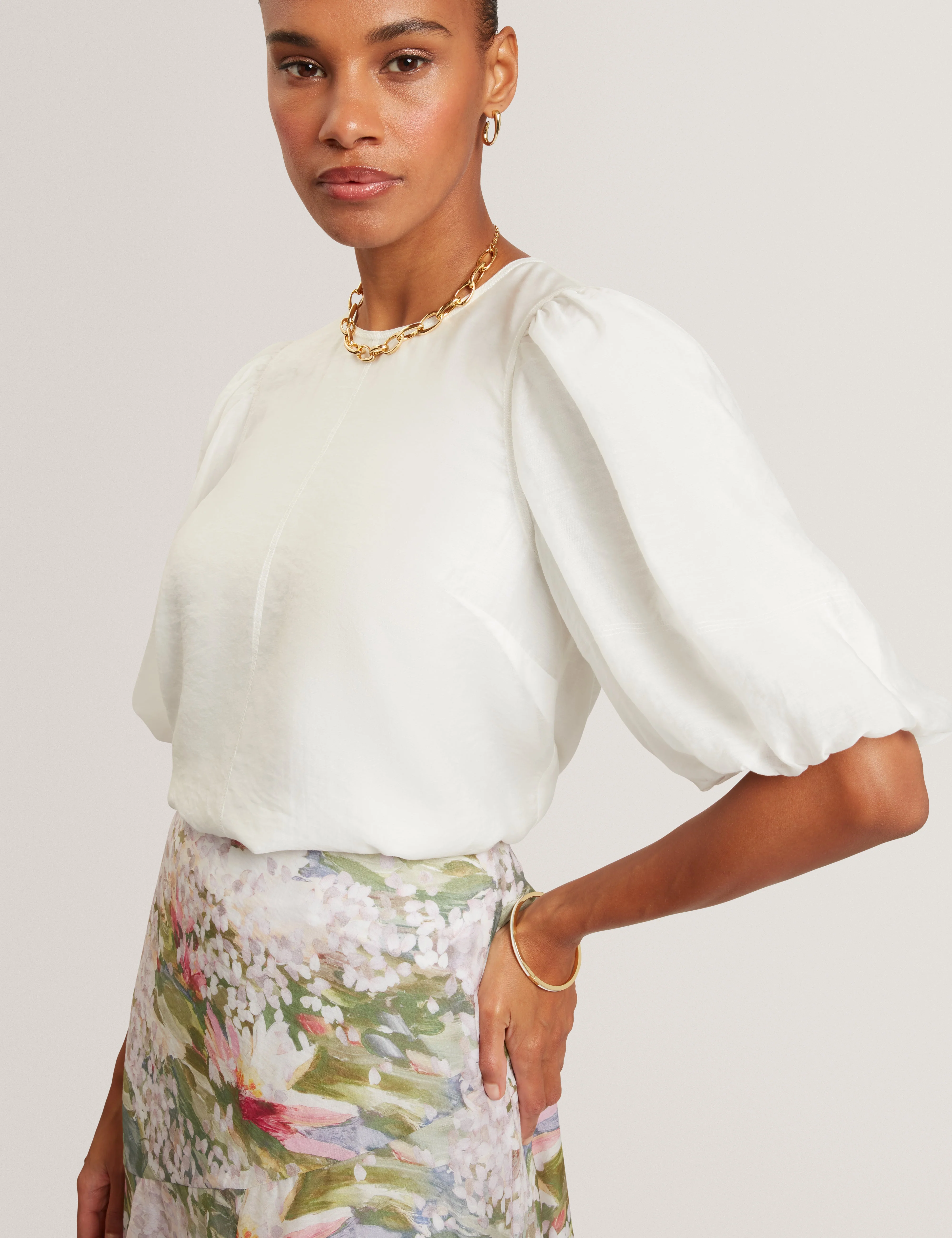 Elni Puff Sleeve Top Ivory - Image 4