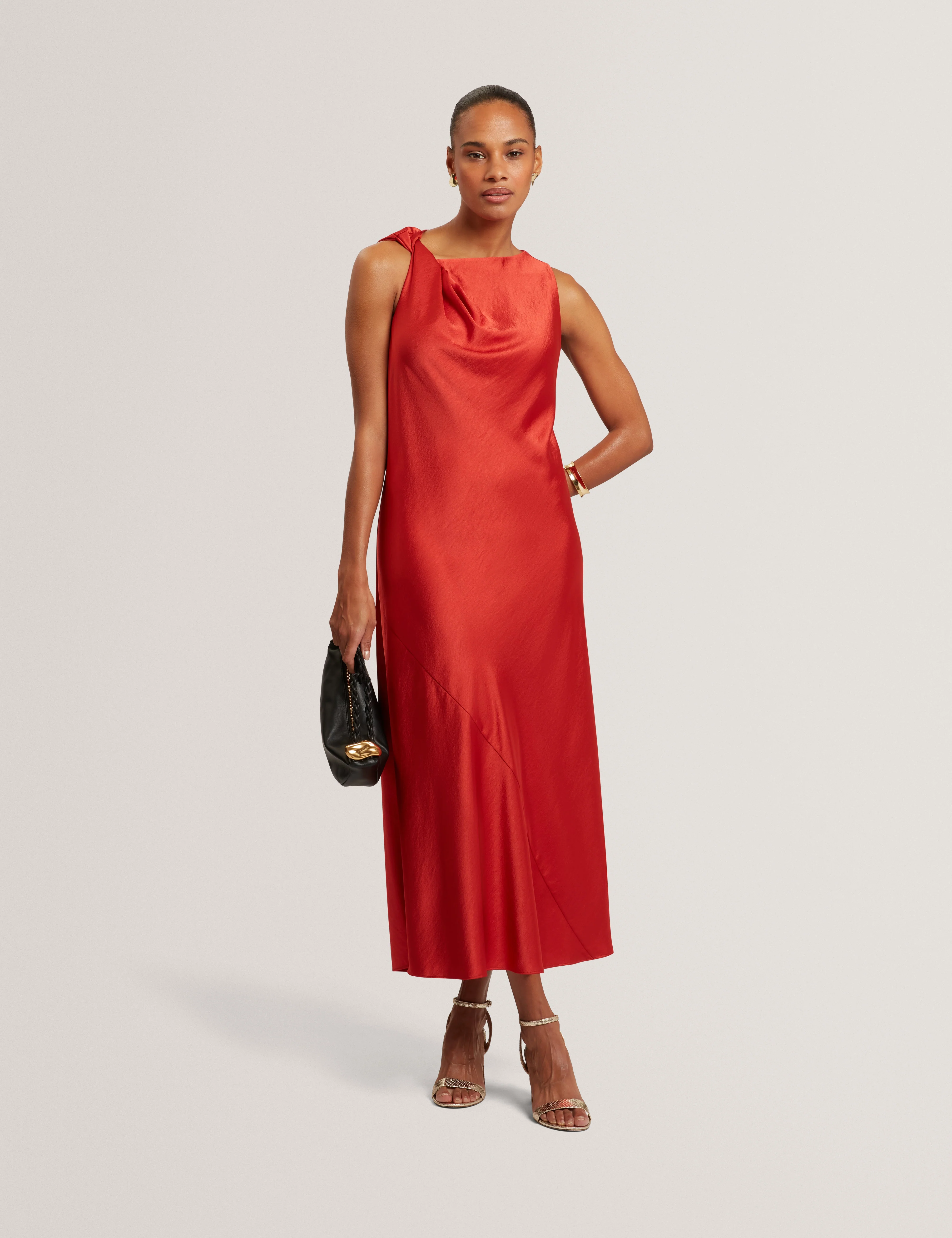 Elouize Twist Detail Midi Dress Brt-Red