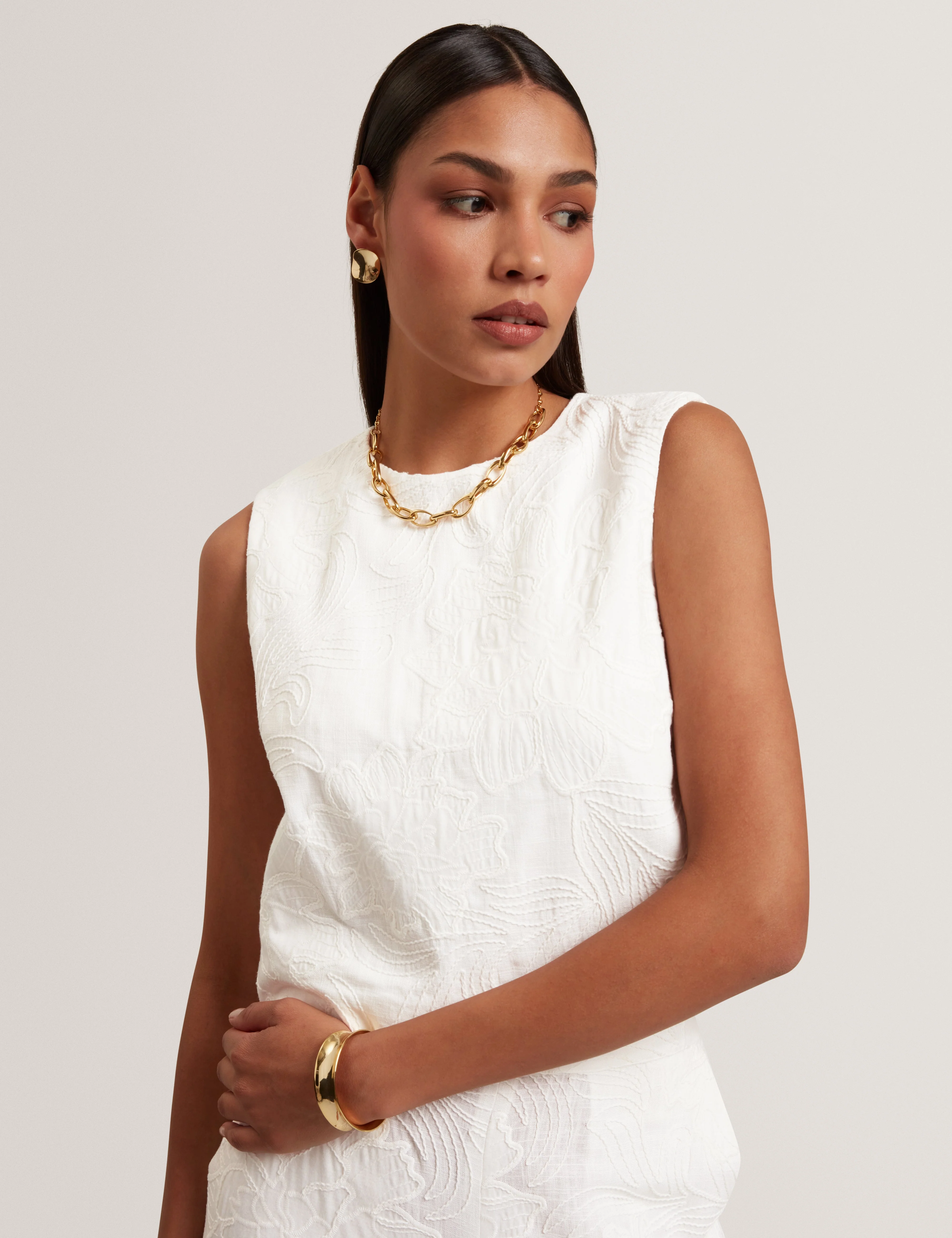 Embelia Embroidered Sleeveless Top White