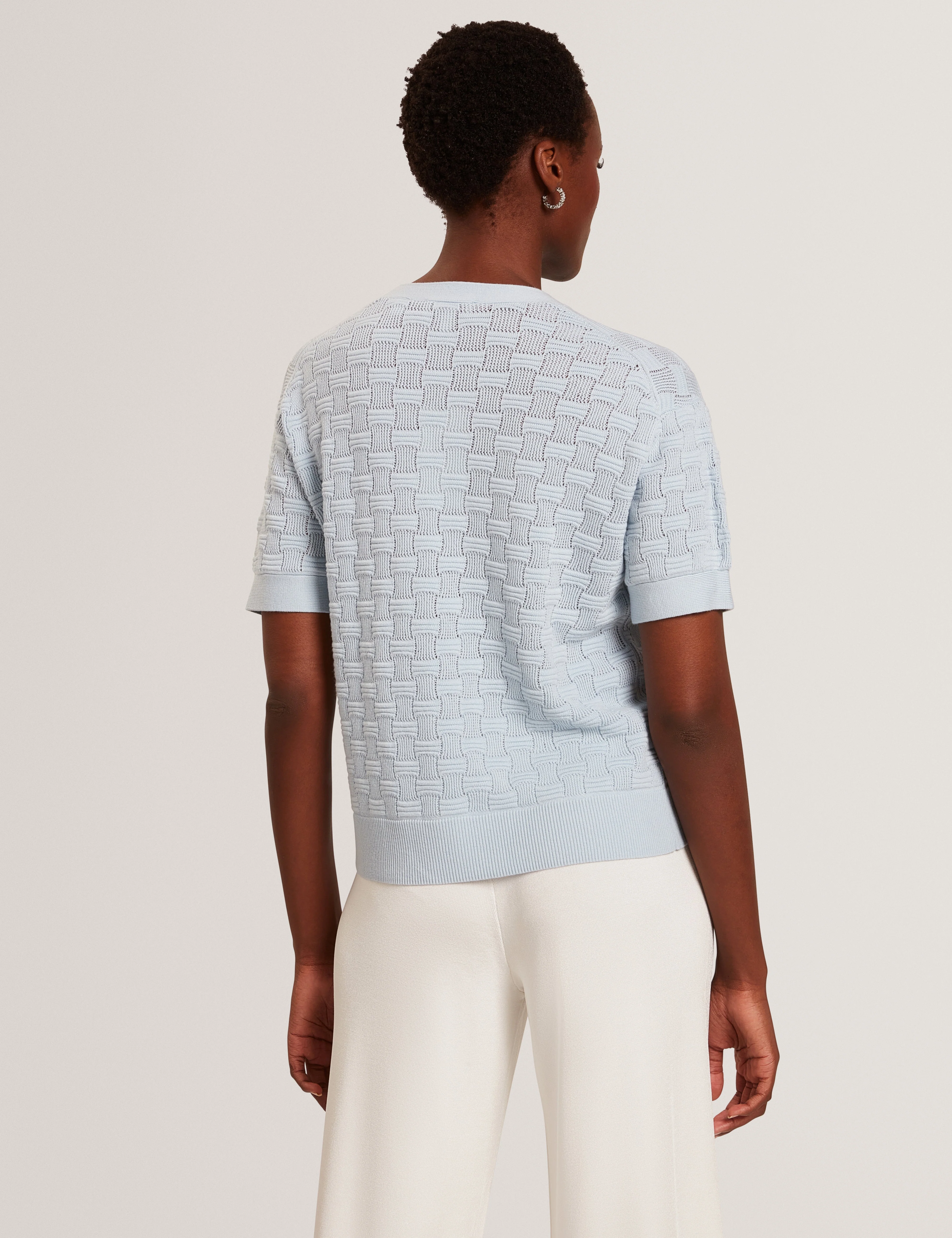 Emeta Touch Of Silk Knitted Crew Neck Tee Pl-Blue - Image 4
