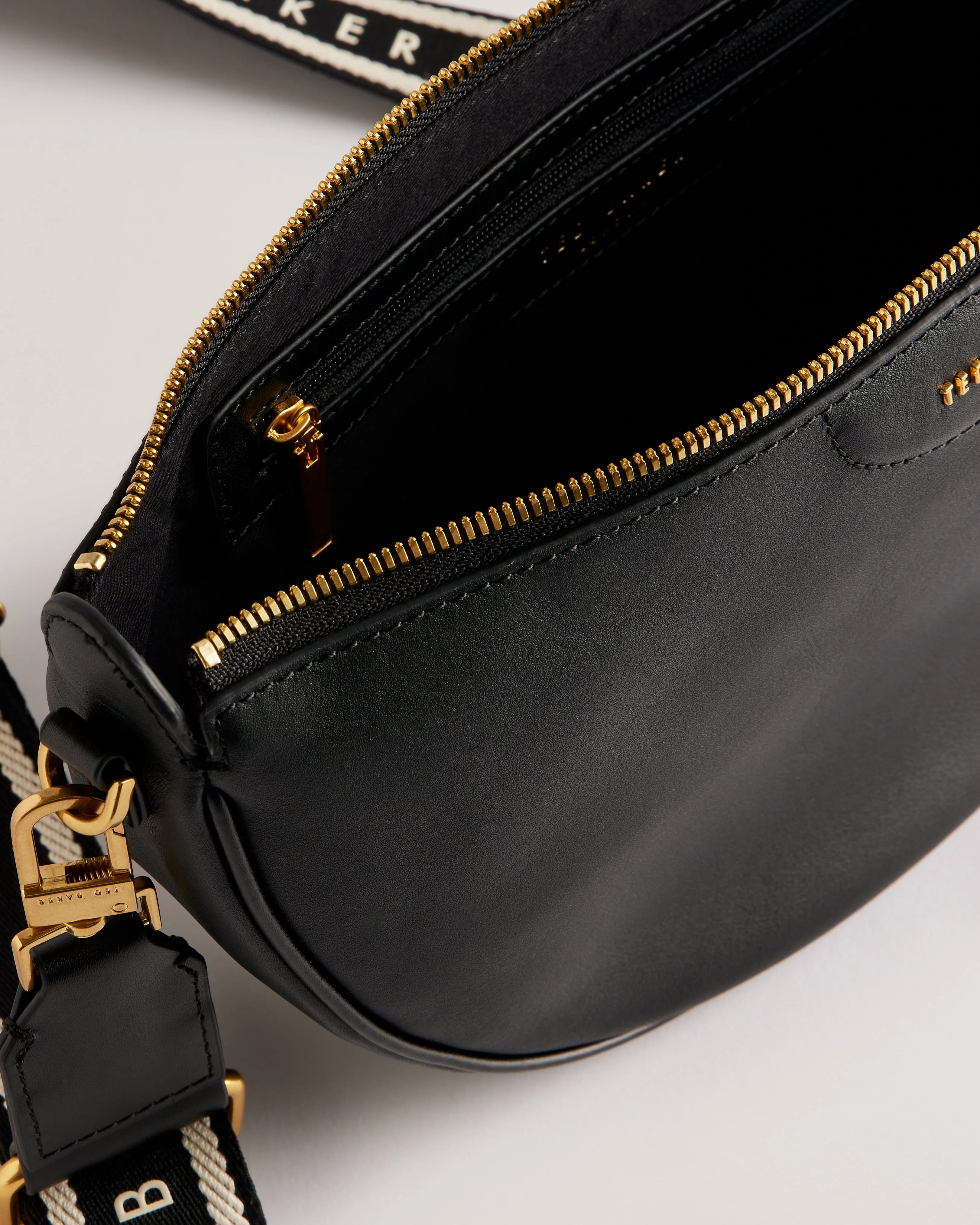Essina Webbing Leather Half Moon Crossbody Bag Black - Image 4