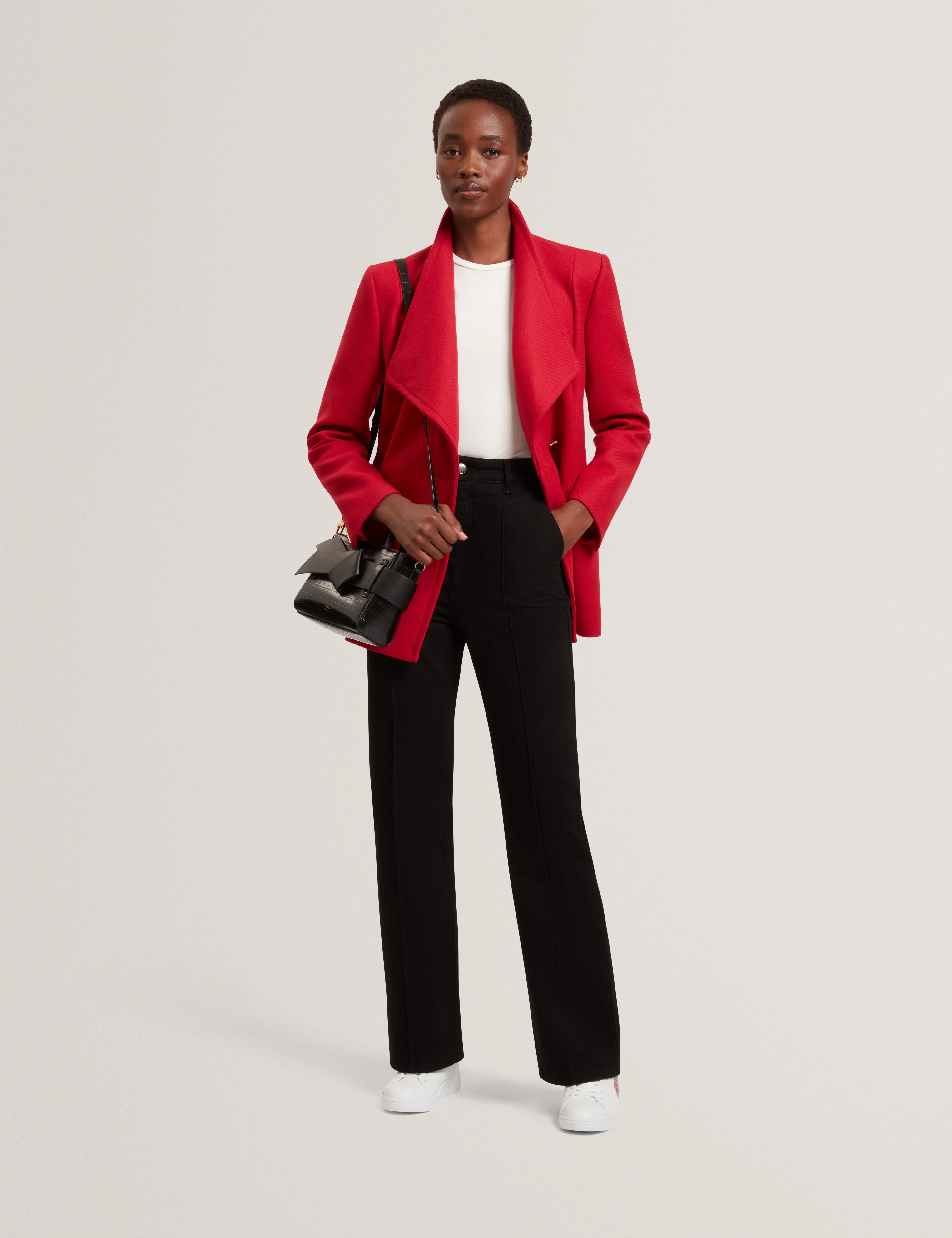 Evigna Double Faced Wool Short Sculpted Wrap Coat Dk-Red - Image 2
