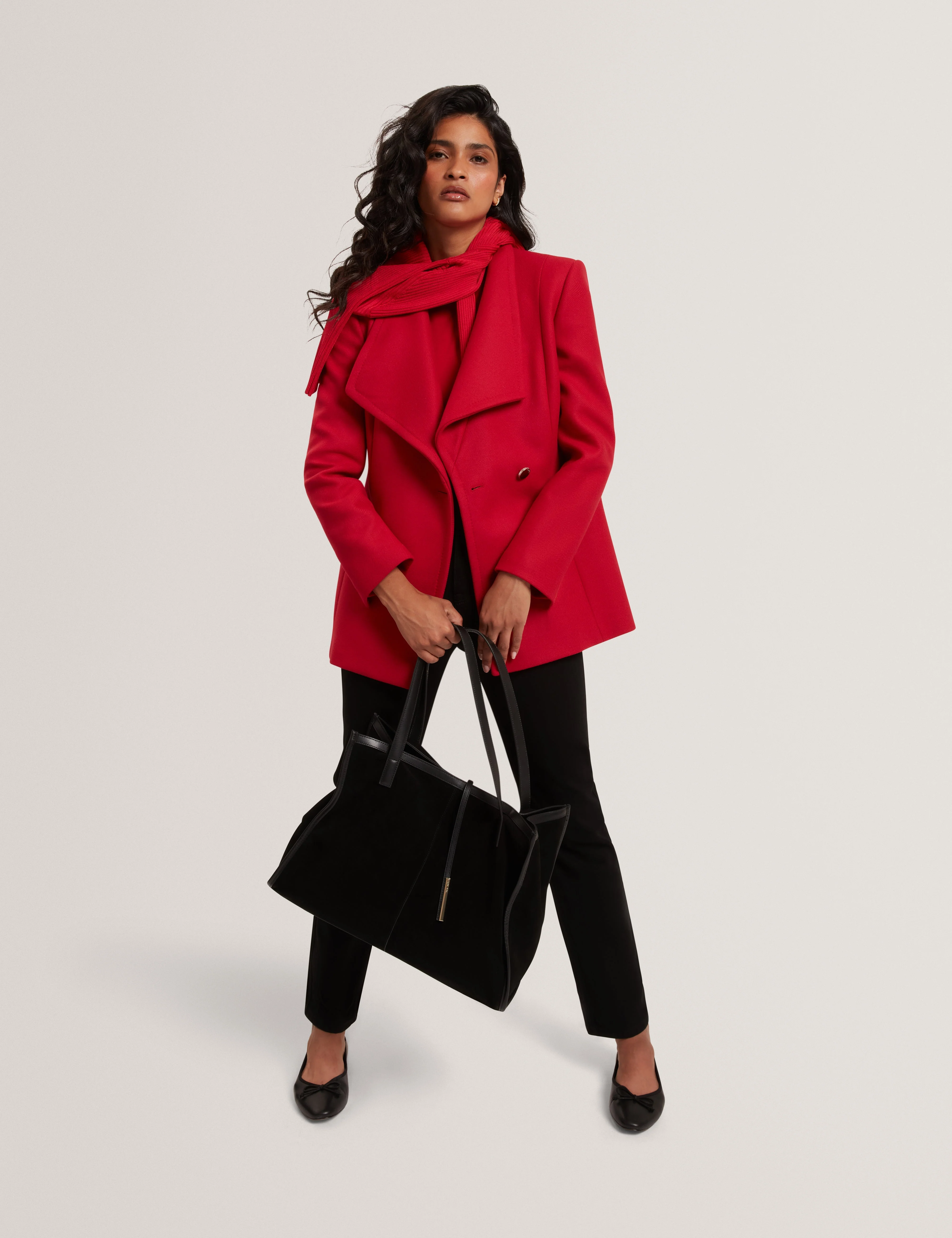 Evigna Double Faced Wool Short Sculpted Wrap Coat Dk-Red - Image 7