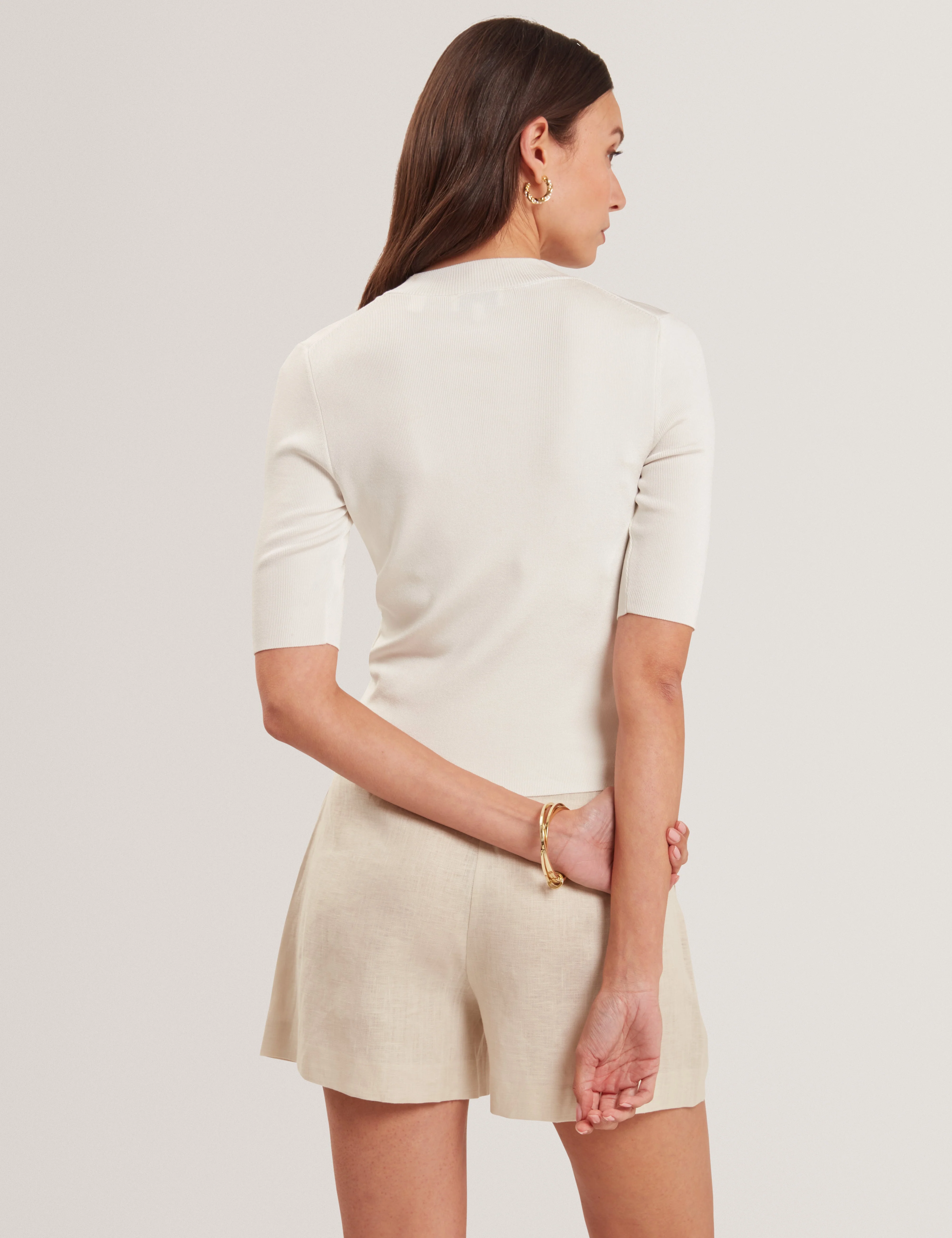Felixia Knitted Half Sleeve Tee Ivory - Image 4