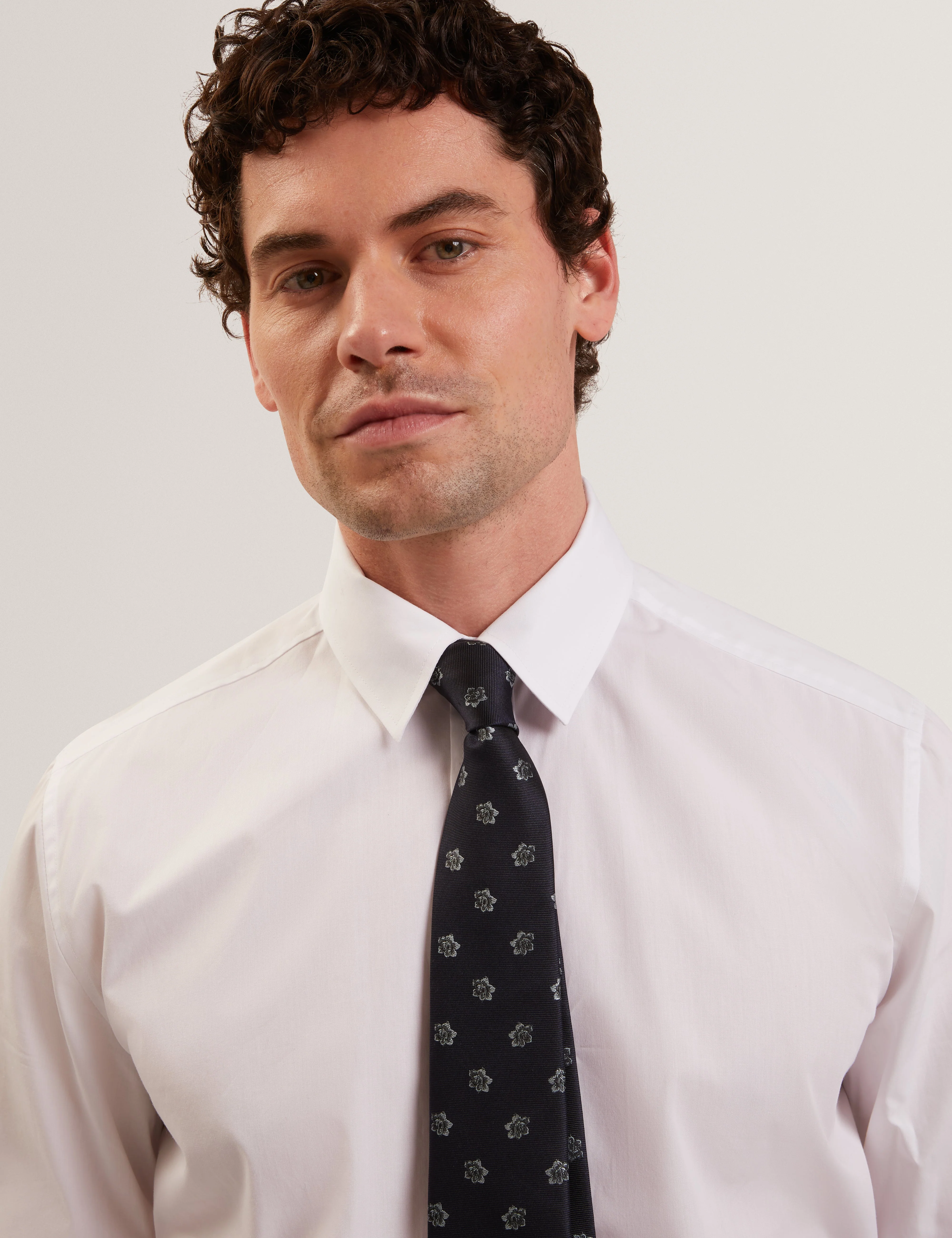 Firenza Ditsy Jacquard Floral Silk Tie Navy - Image 2