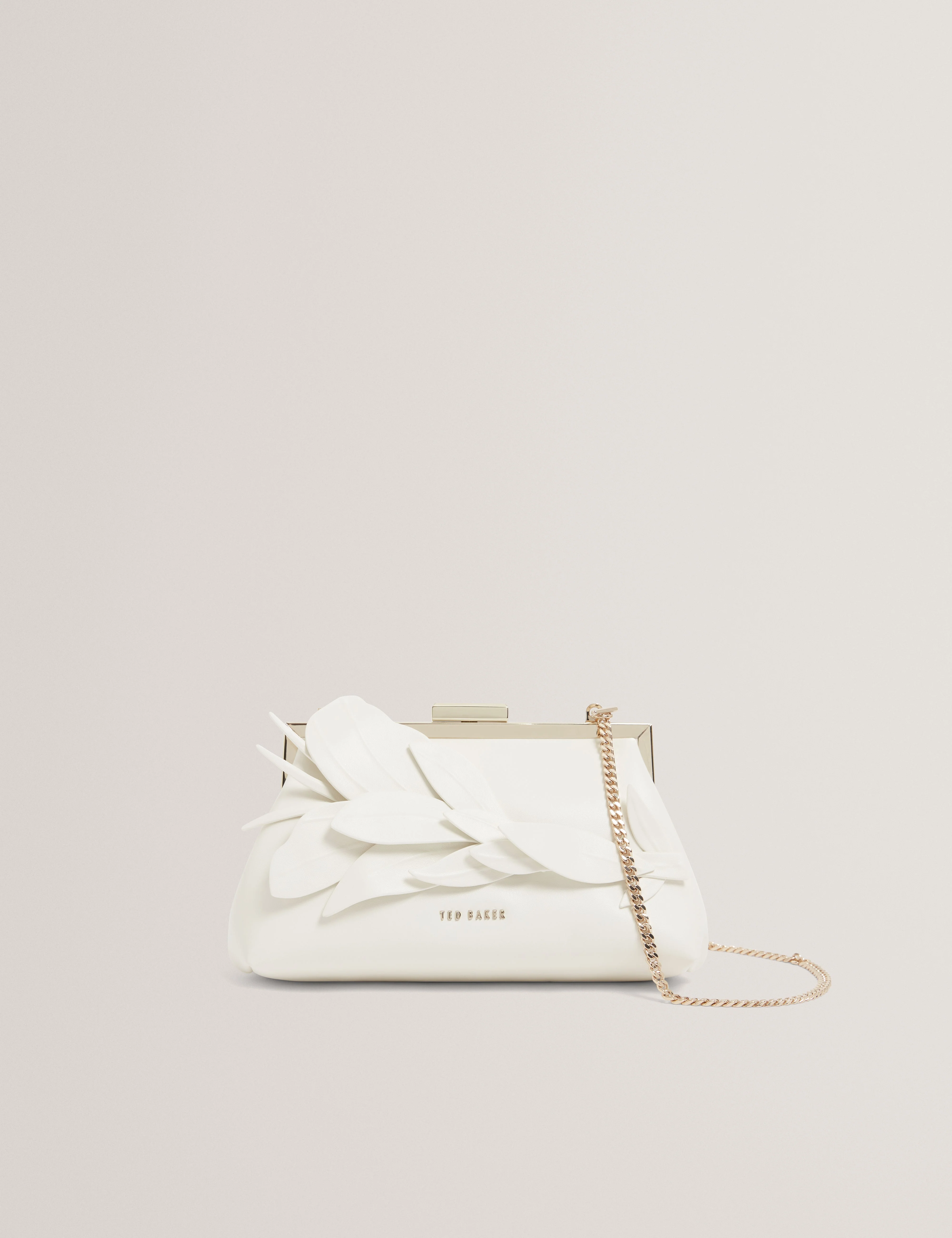 Flloria Floral Applique Detail Clutch Bag Ivory