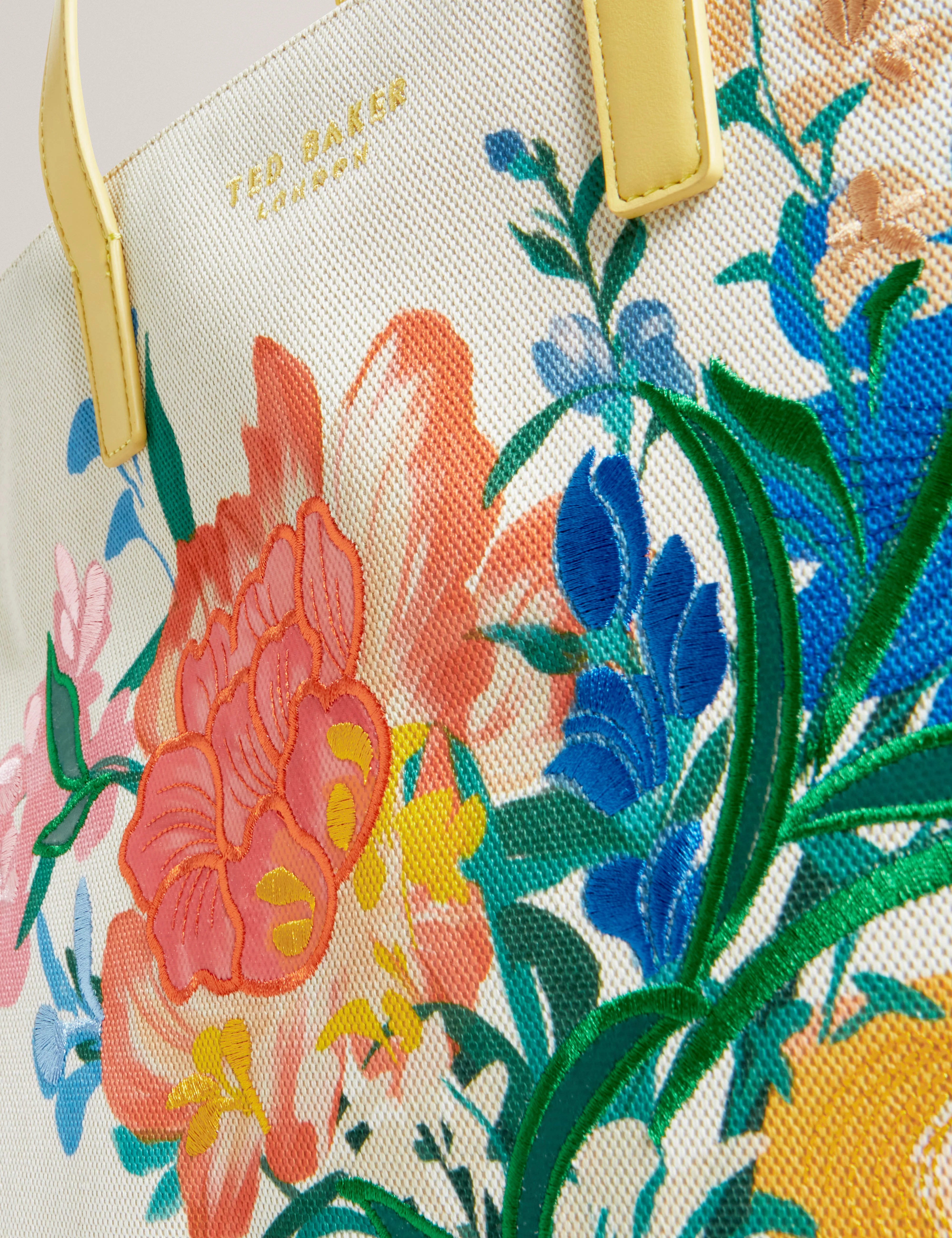 Floicon Canvas Embroidered Large Floral Icon Bag Natural - Image 3