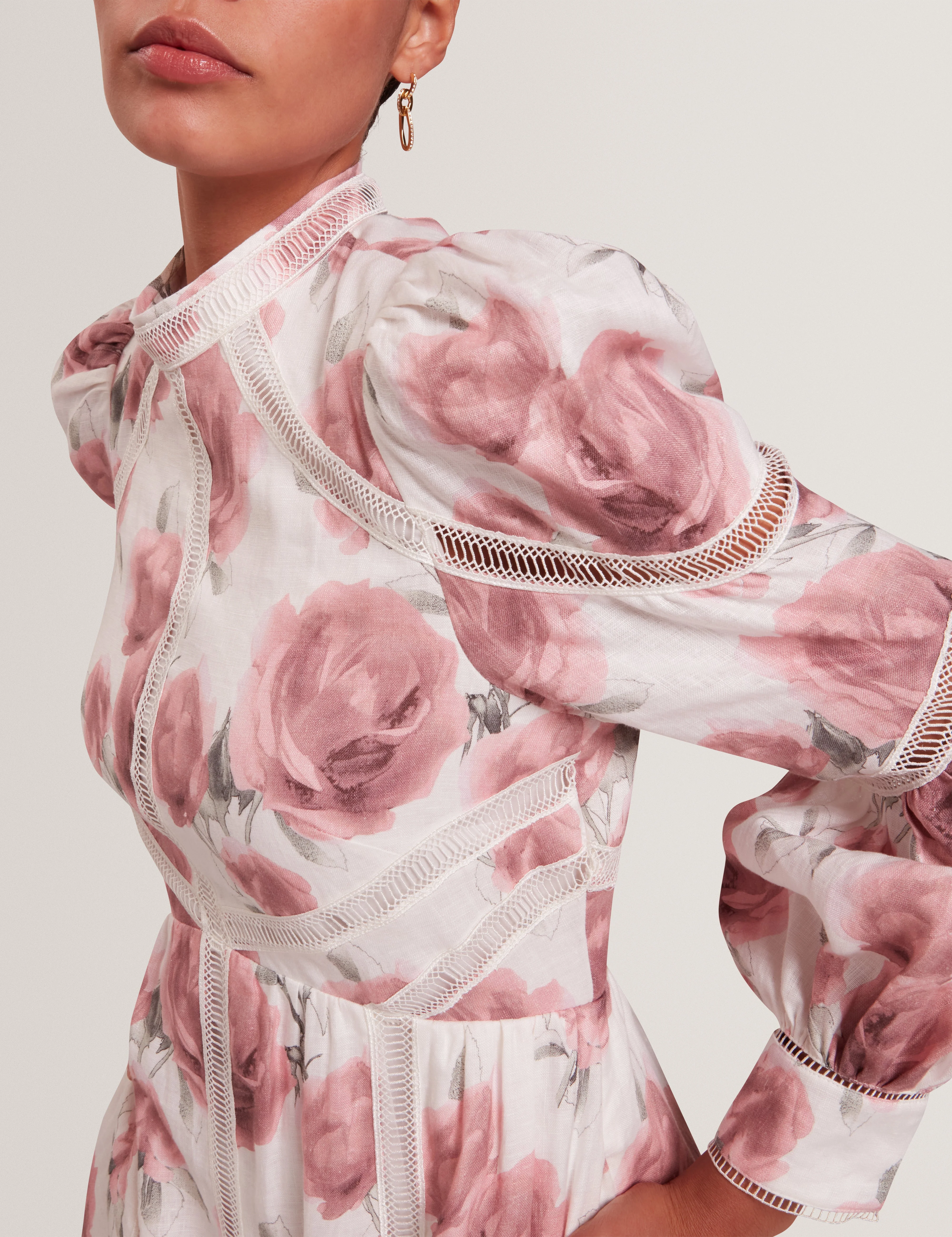 Frilaa Long Sleeve Floral Printed Midi Dress Ivory - Image 3