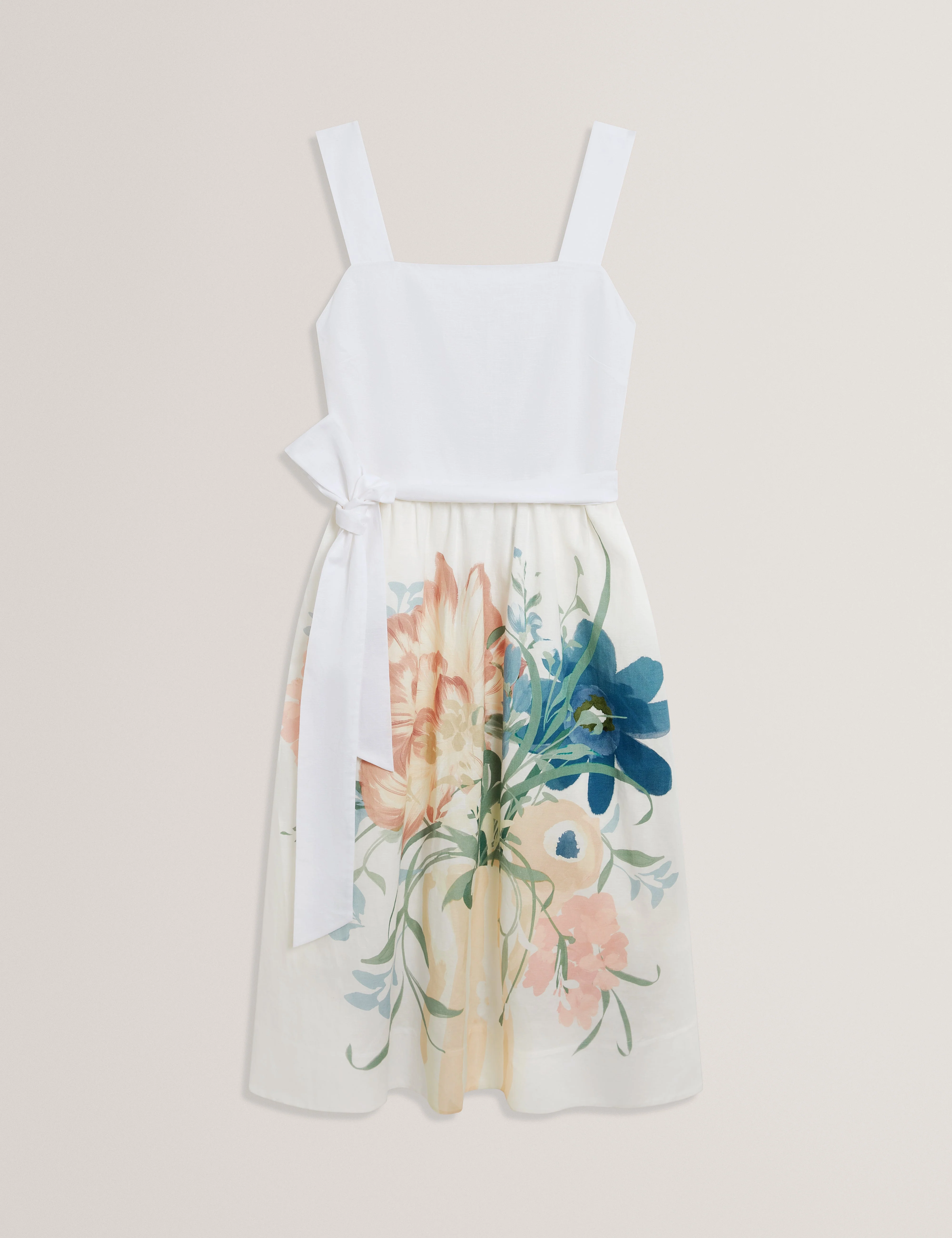 Gemha Tie Waist Floral Midi Sundress Ivory - Image 7