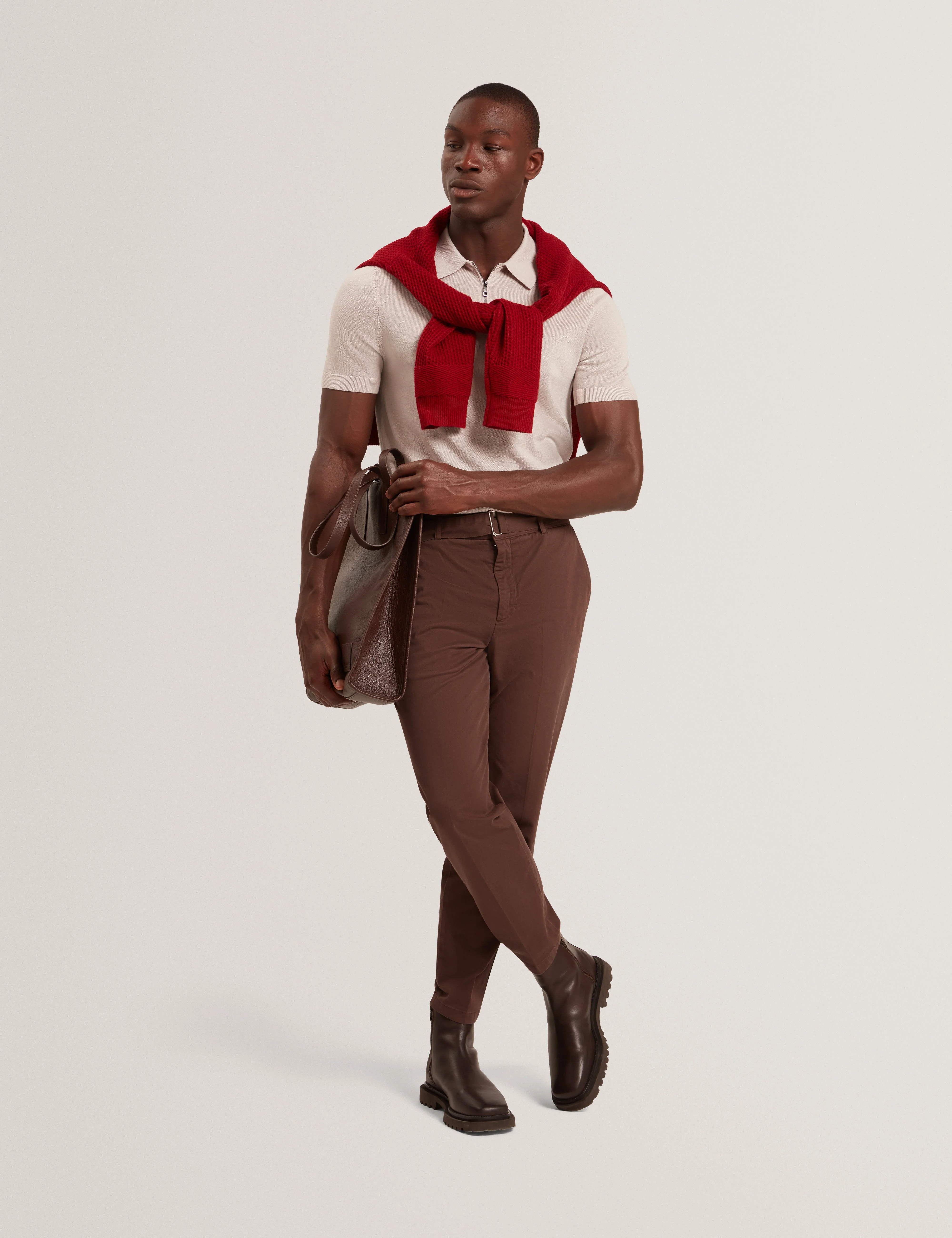 Givrans Short Sleeve Silk Blend Zip Polo Ecru - Image 2