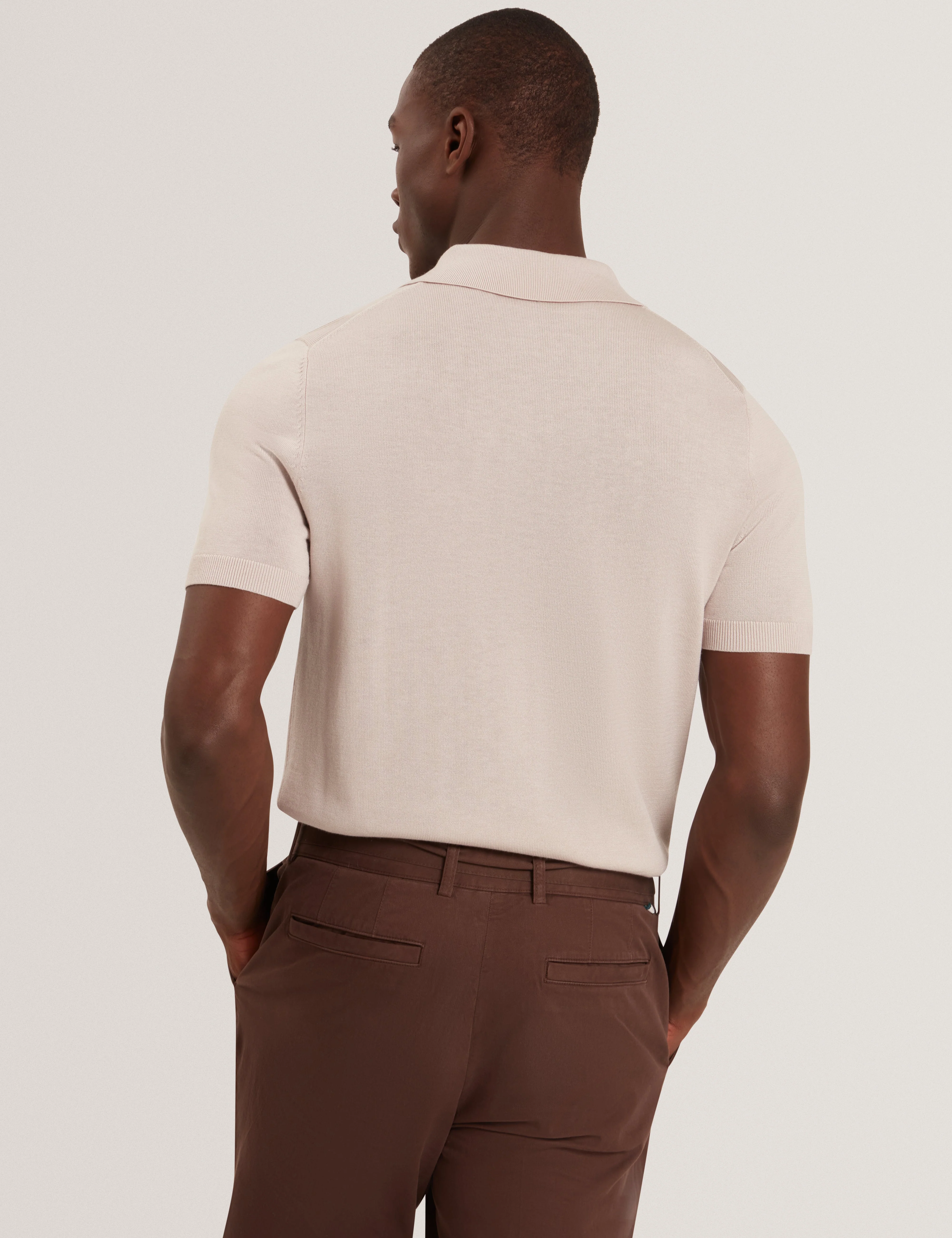Givrans Short Sleeve Silk Blend Zip Polo Ecru - Image 5