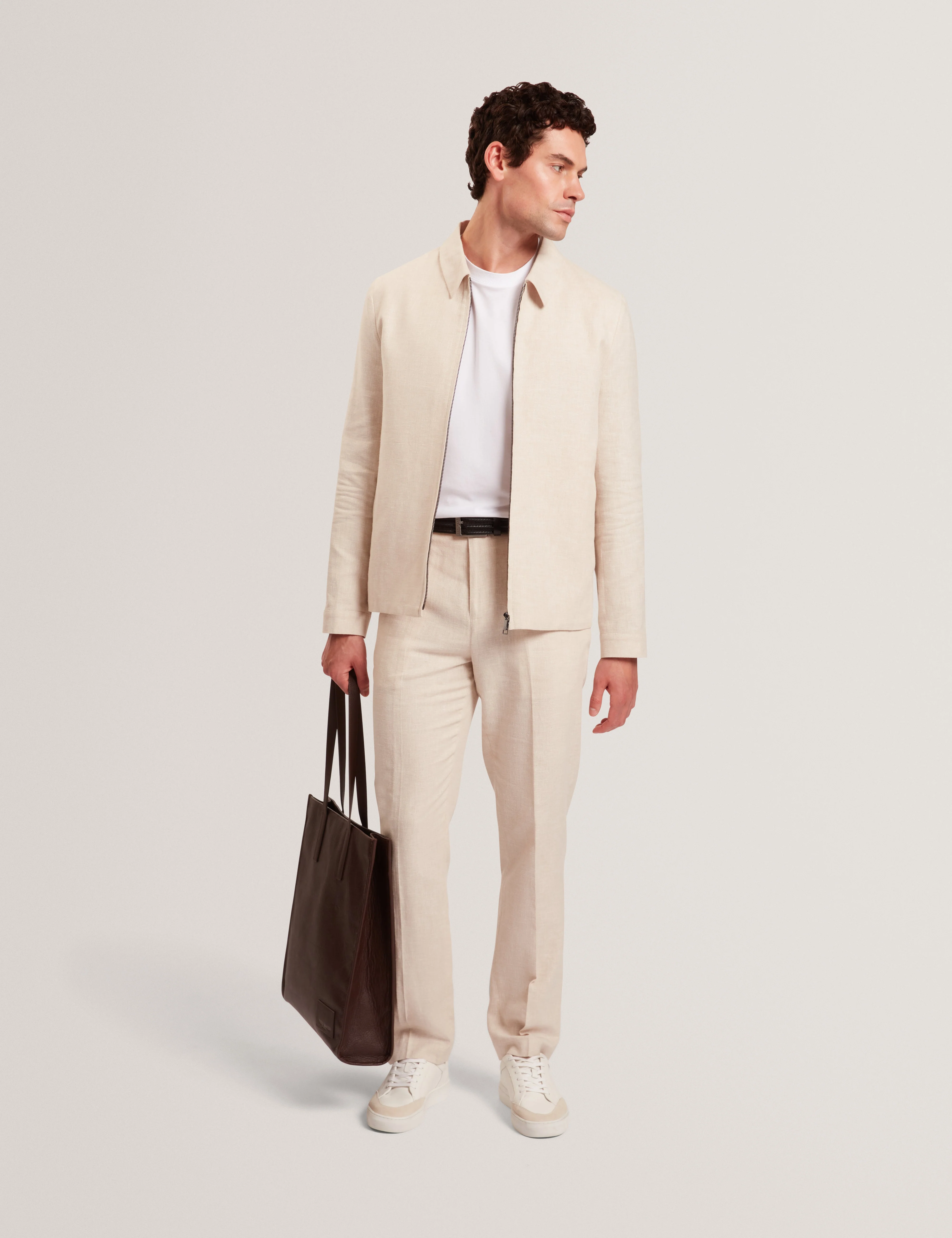 Givrant Slim Fit Linen Blend Trouser Ecru