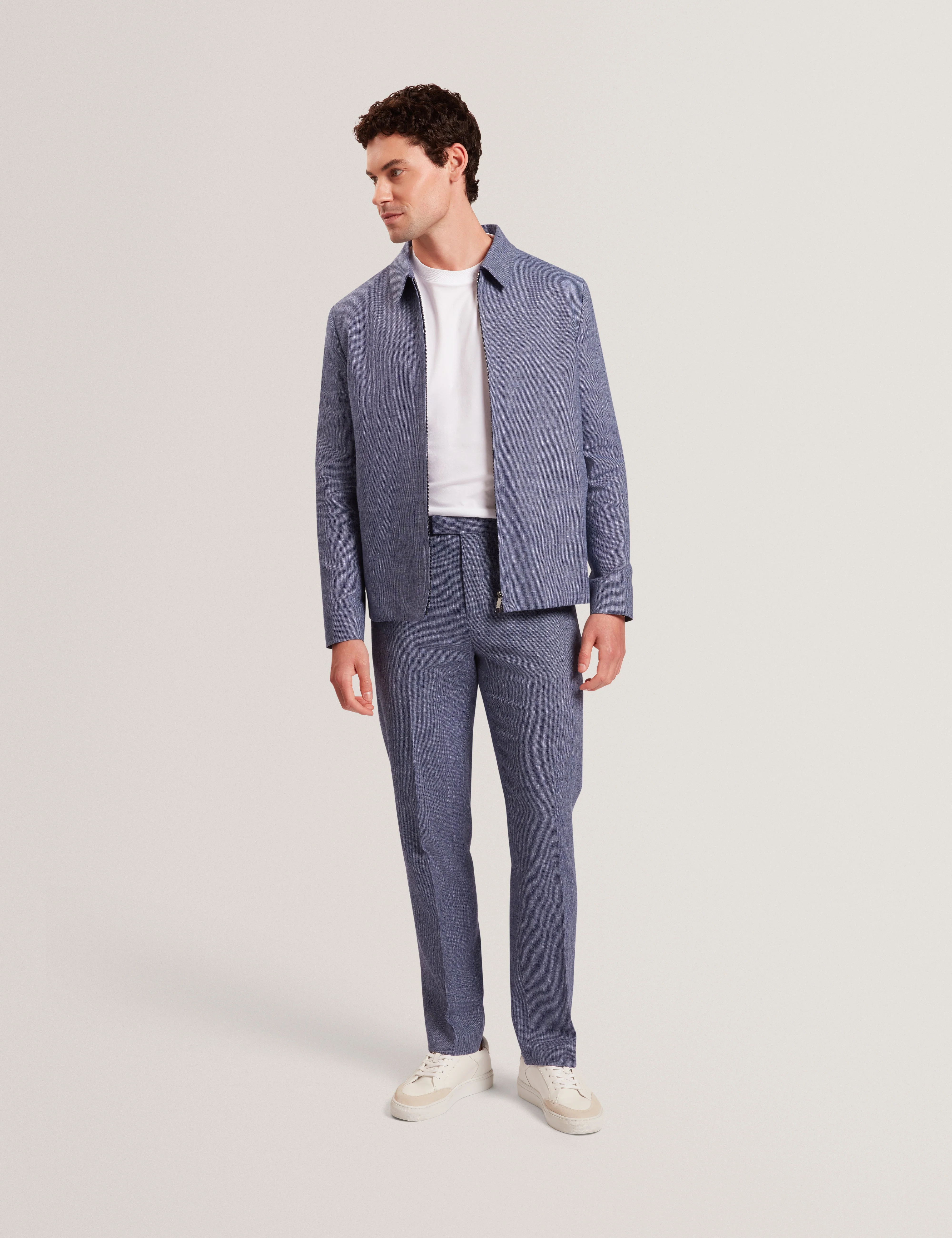 Givrant Slim Fit Linen Blend Trouser Navy