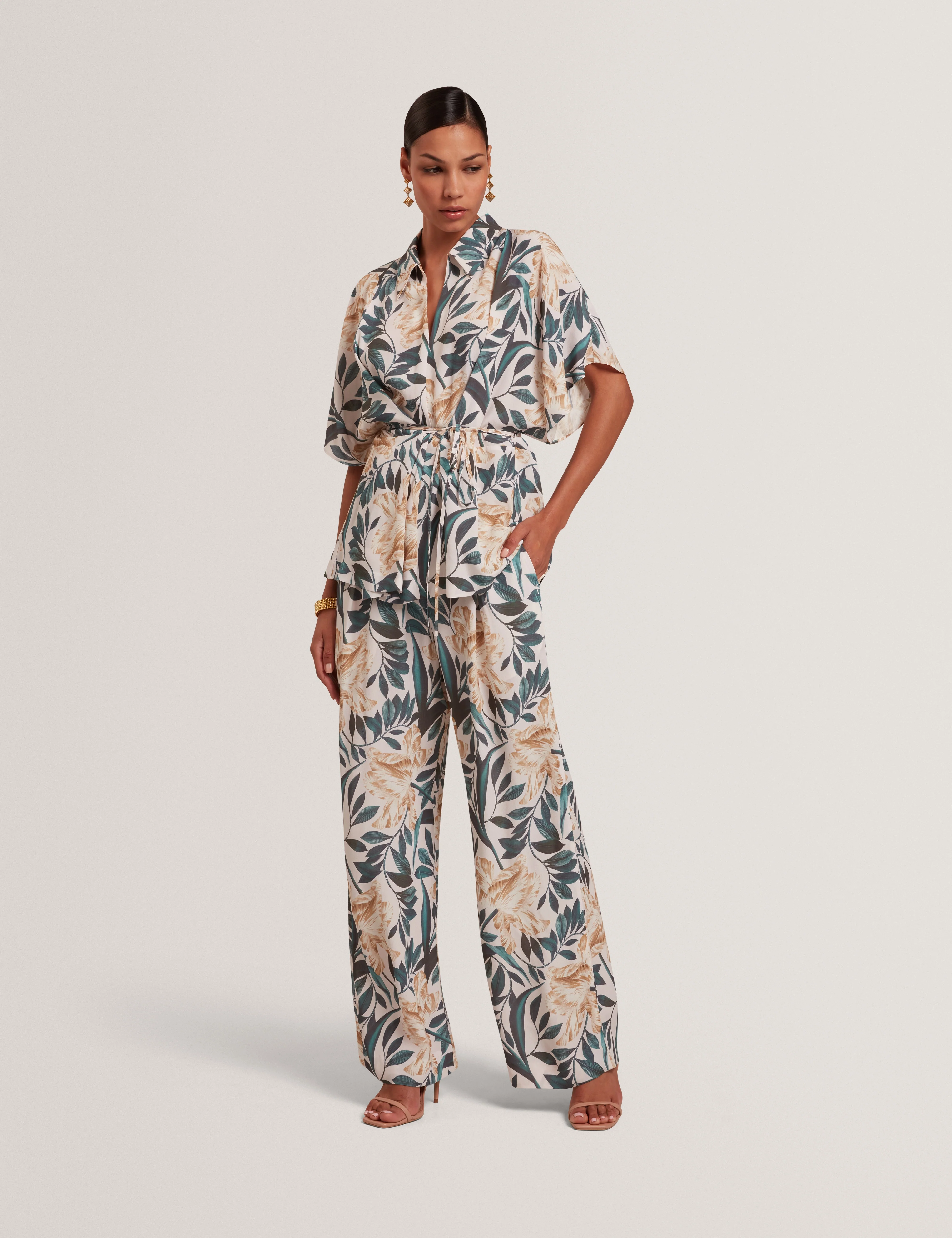 Griesha Printed Mid Rise Straight Leg Trouser Cream