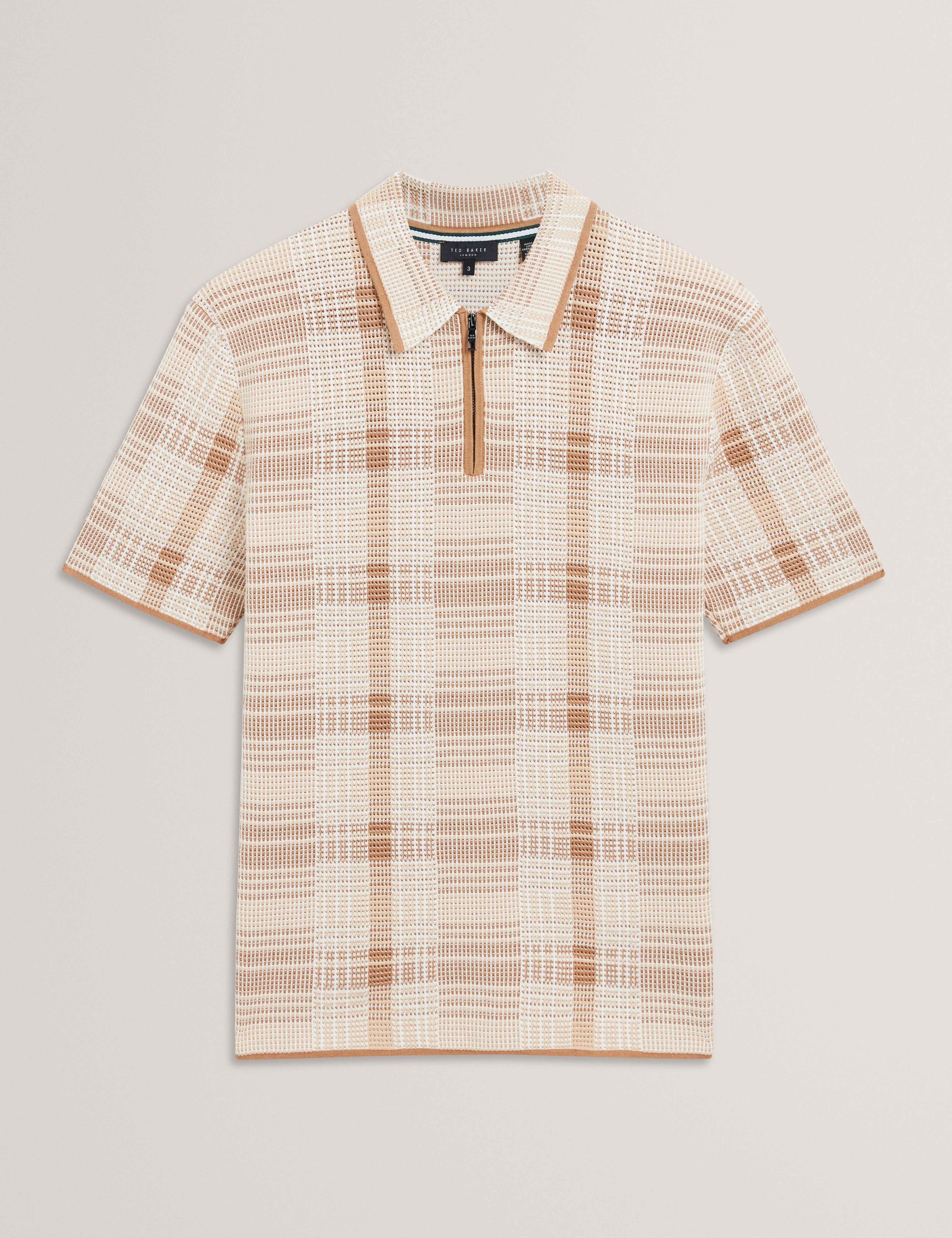 Halpirt Ss Check Stitch Zip Neck Polo Taupe - Image 6