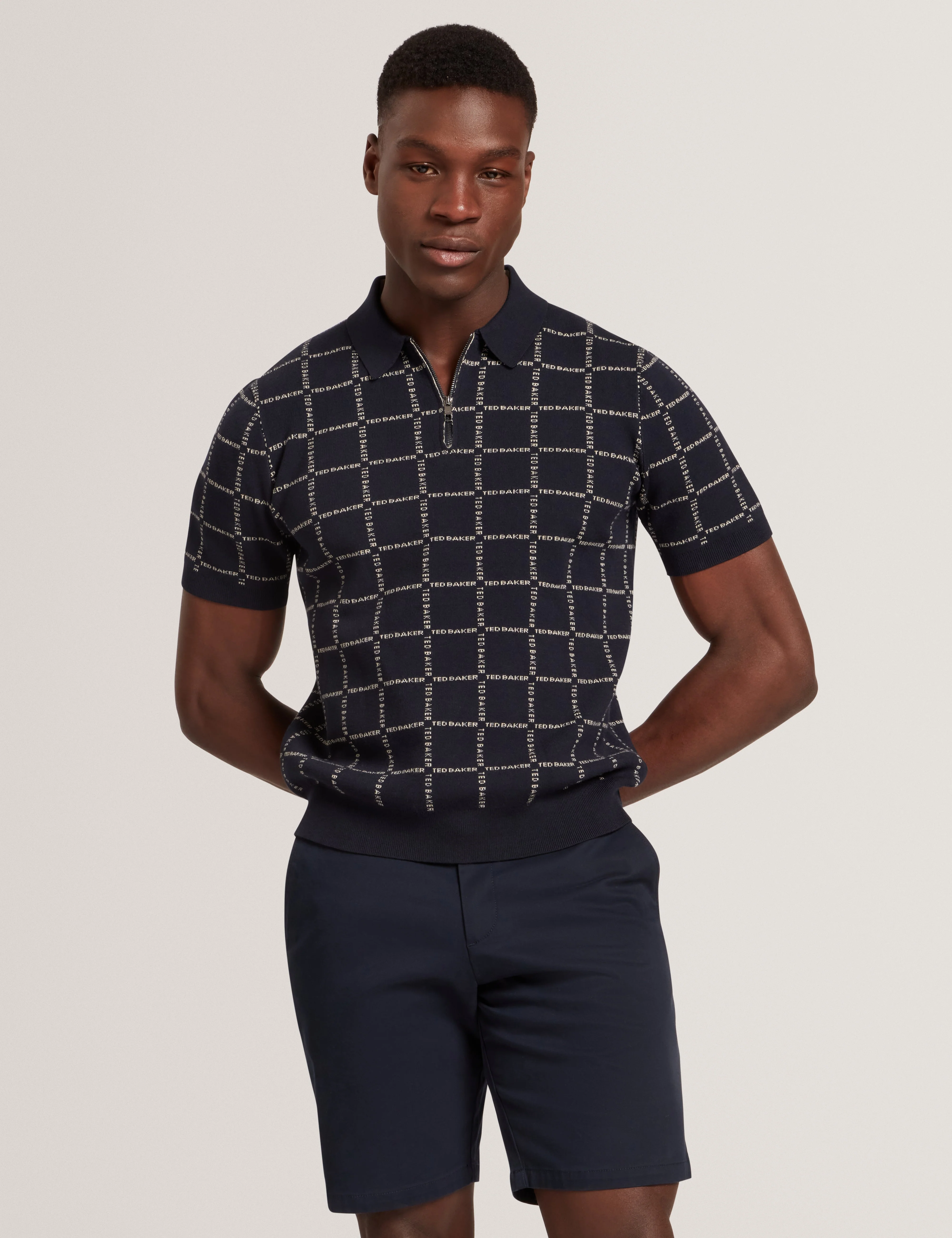 Harlens Short Sleeve Branded Check Polo Navy