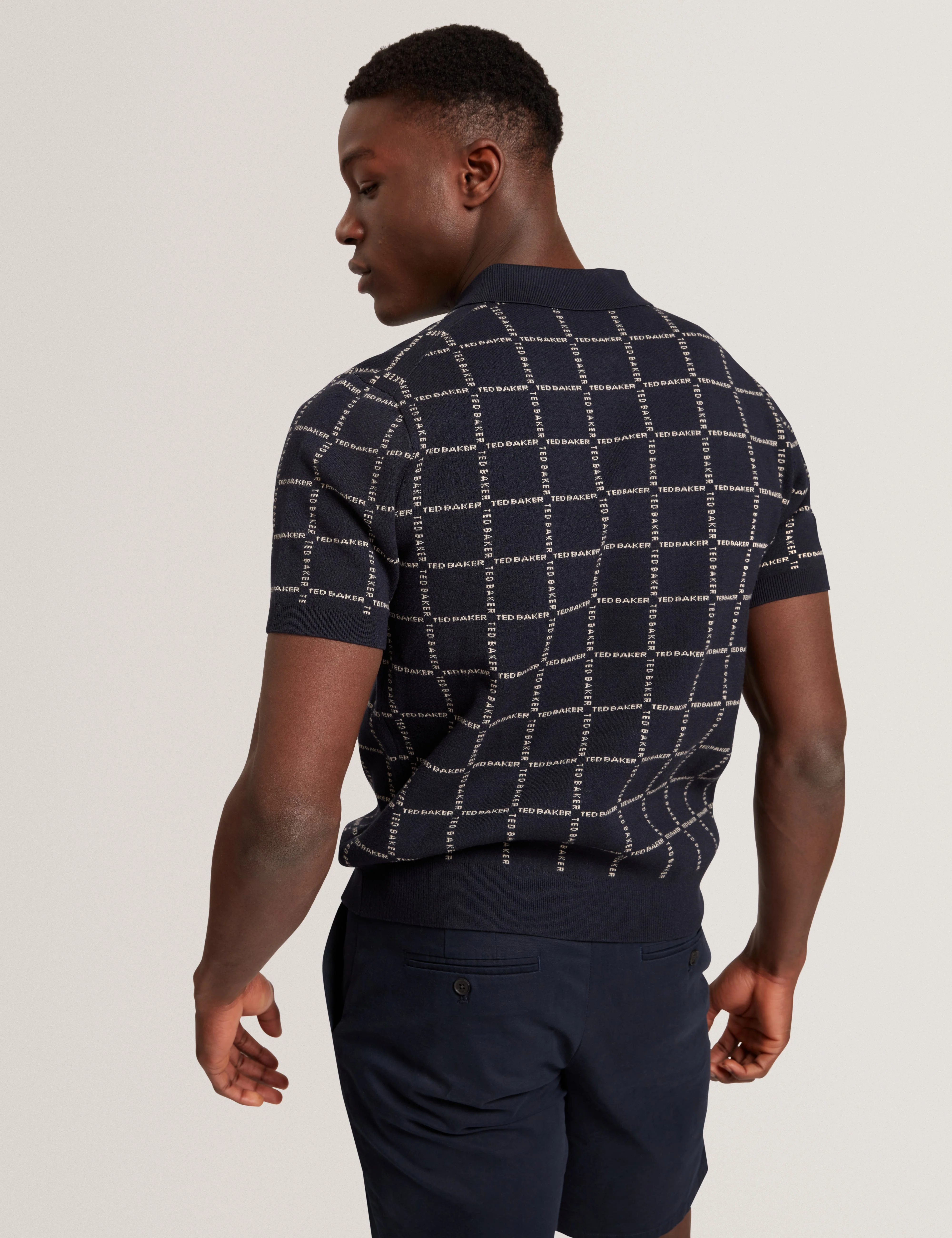 Harlens Short Sleeve Branded Check Polo Navy - Image 6