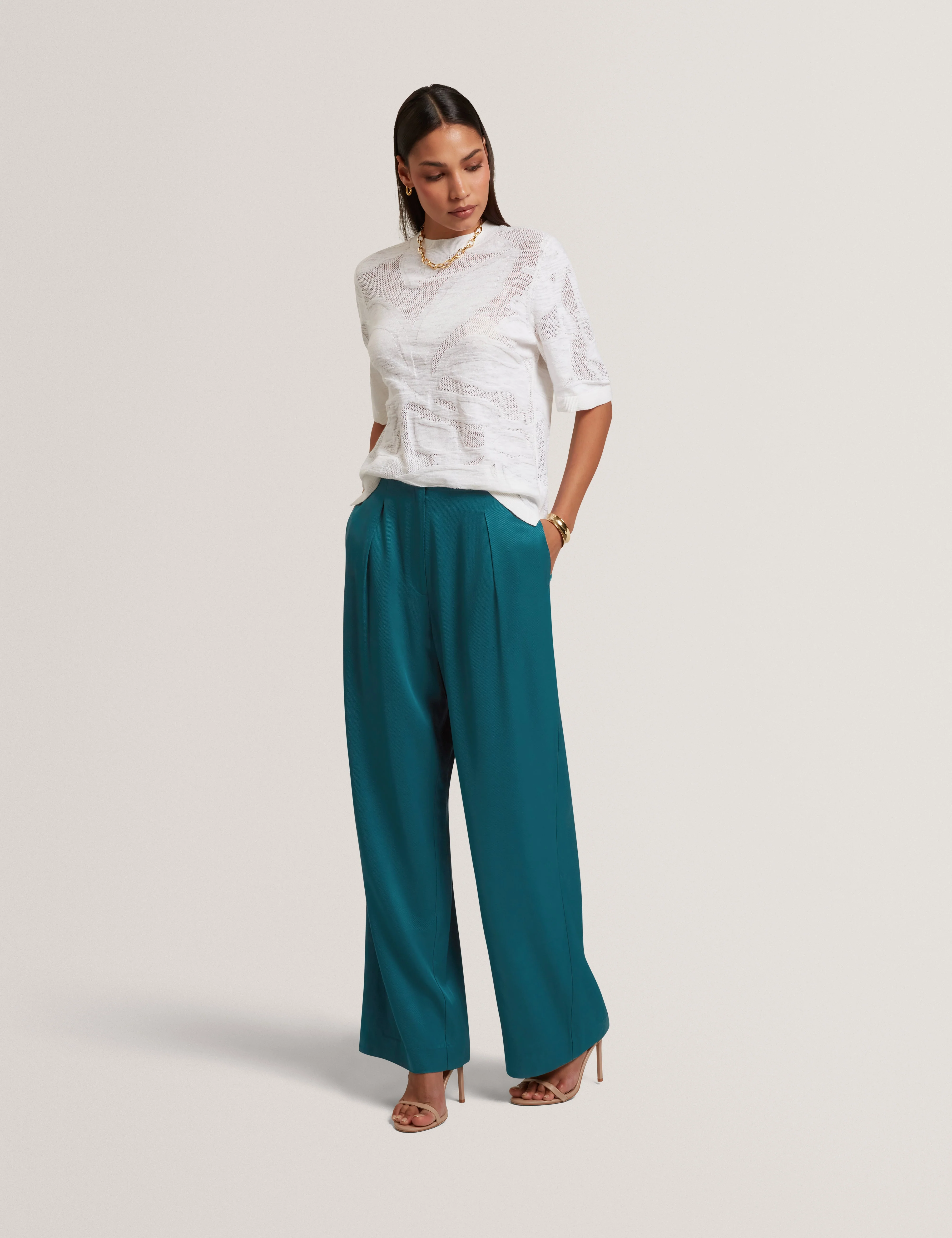 Herria Straight Leg Elastic Back Trouser Teal-Blue