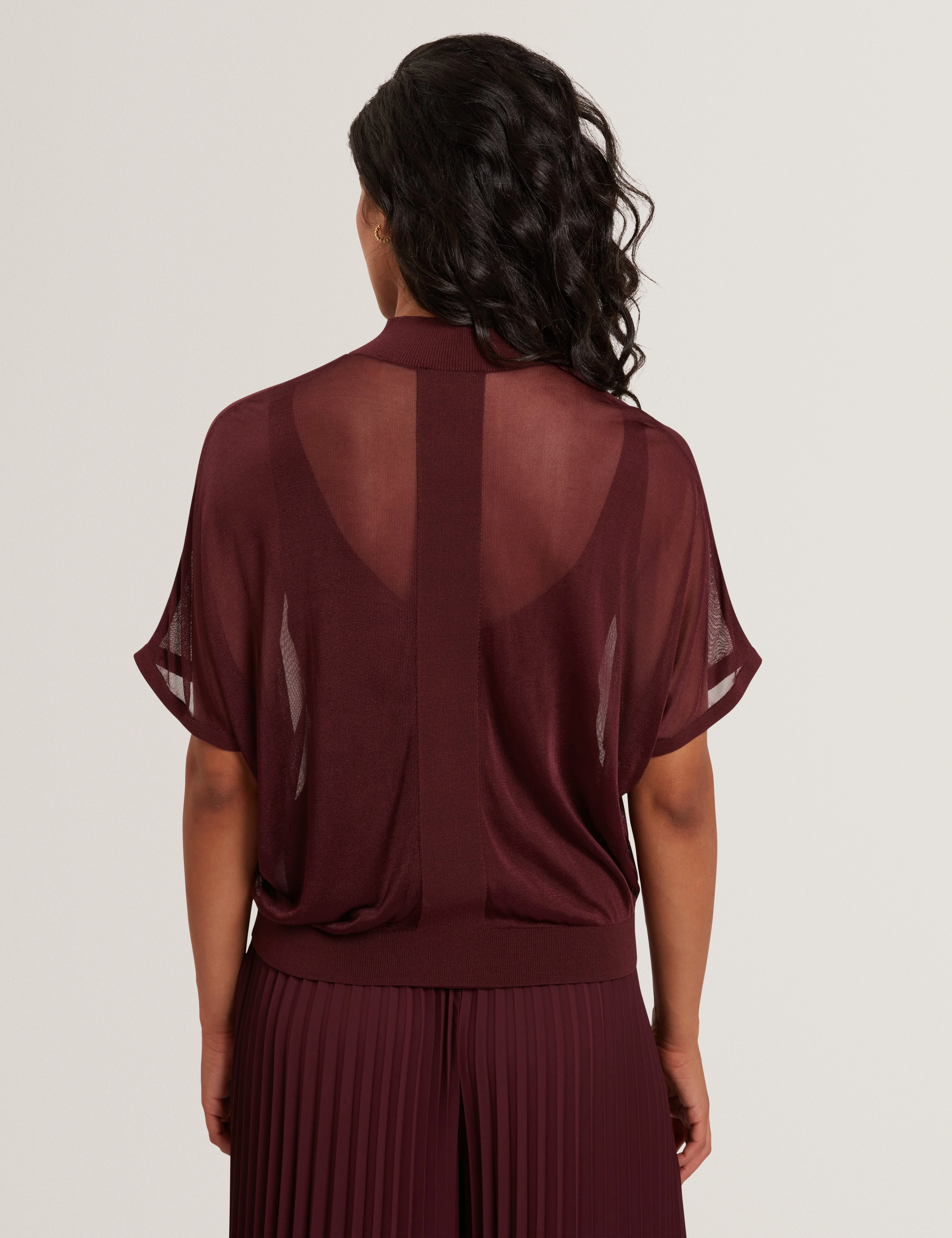 Ibissa Knitted Top With Sheer Detailing Oxblood - Image 5