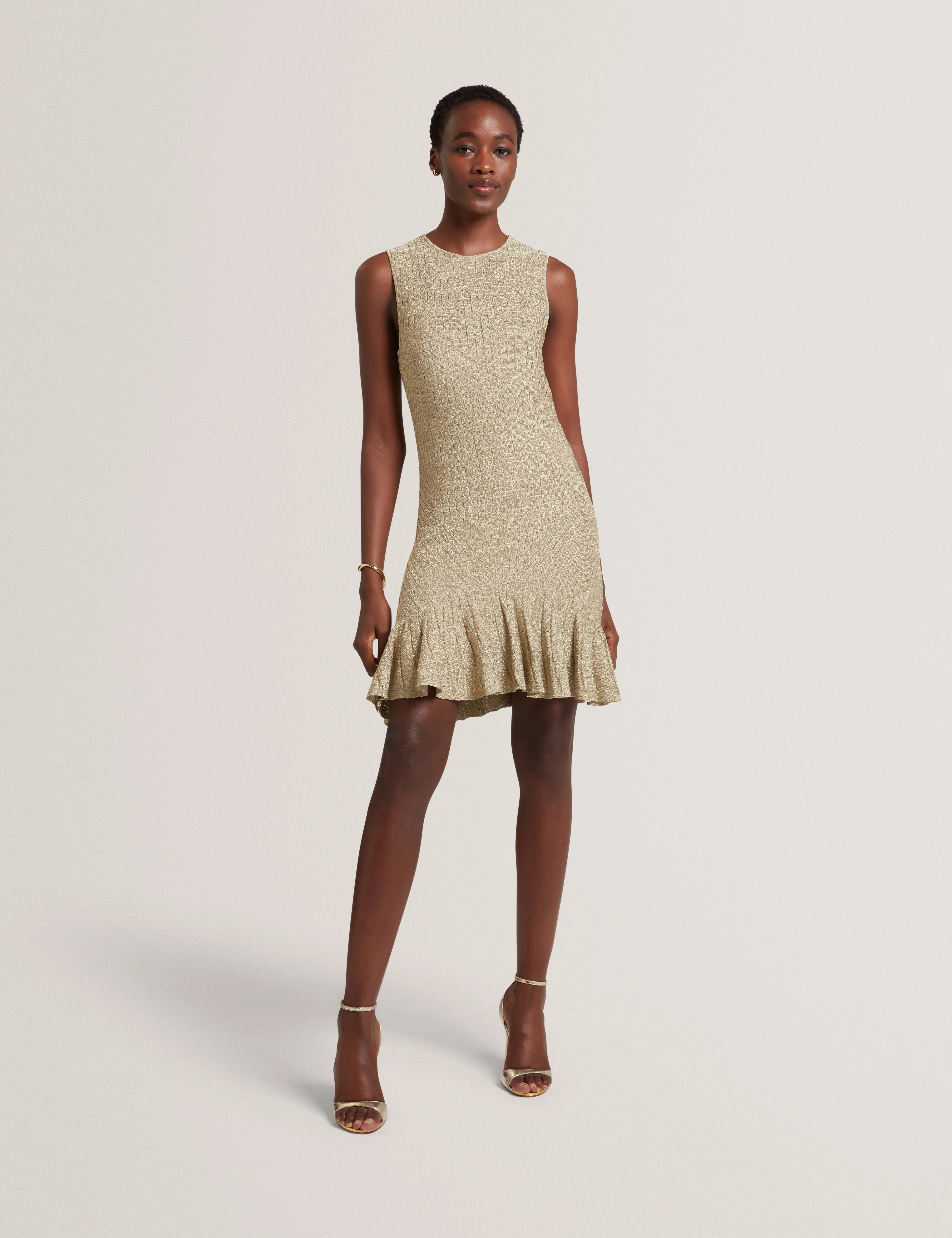 Ilima Stitch Detail Knitted Mini Dress Gold - Image 2