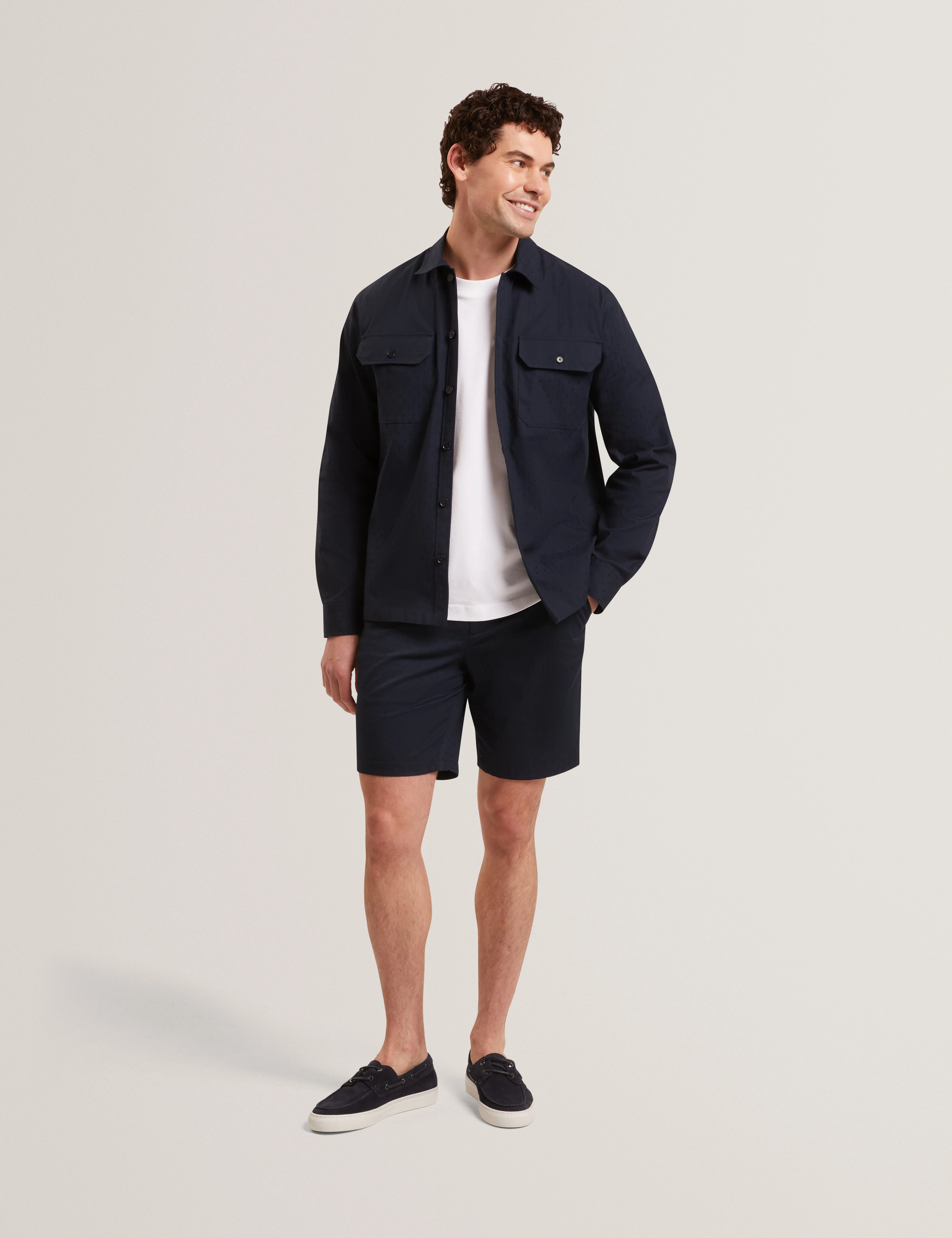 Illario Slim Textured Chino Short Navy - Image 6